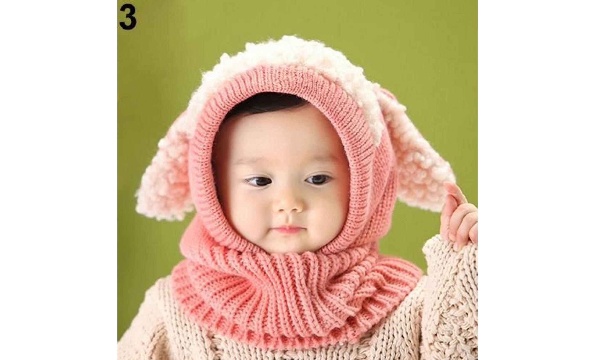 bébé toddler enfants hiver bonnet mignon chapeau chaud Écharpe À capuche earflap bonnet tricoté rose