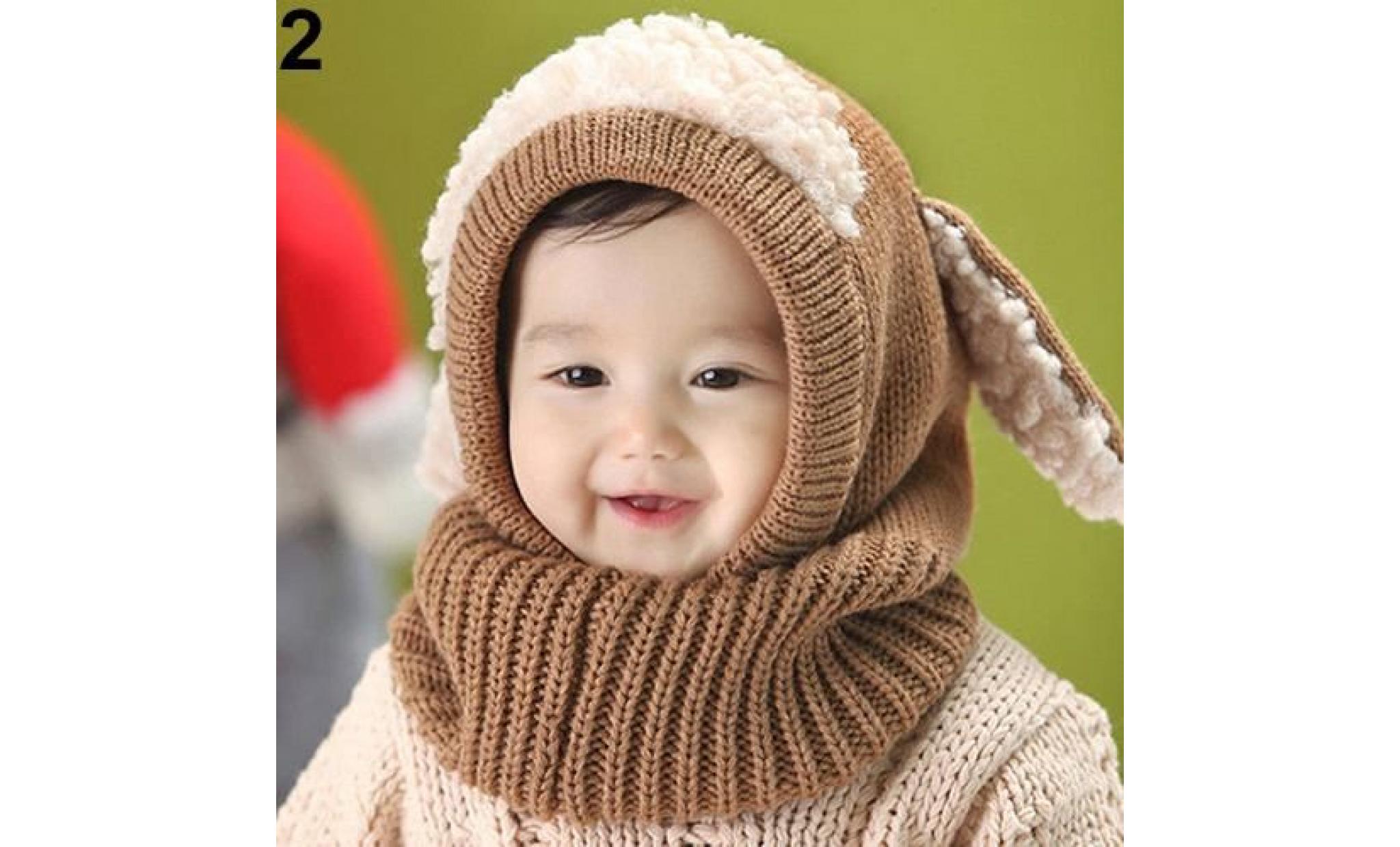 bébé toddler enfants hiver mignon bonnet chaud chapeau Écharpe À capuche earflap bonnet tricoté kaki
