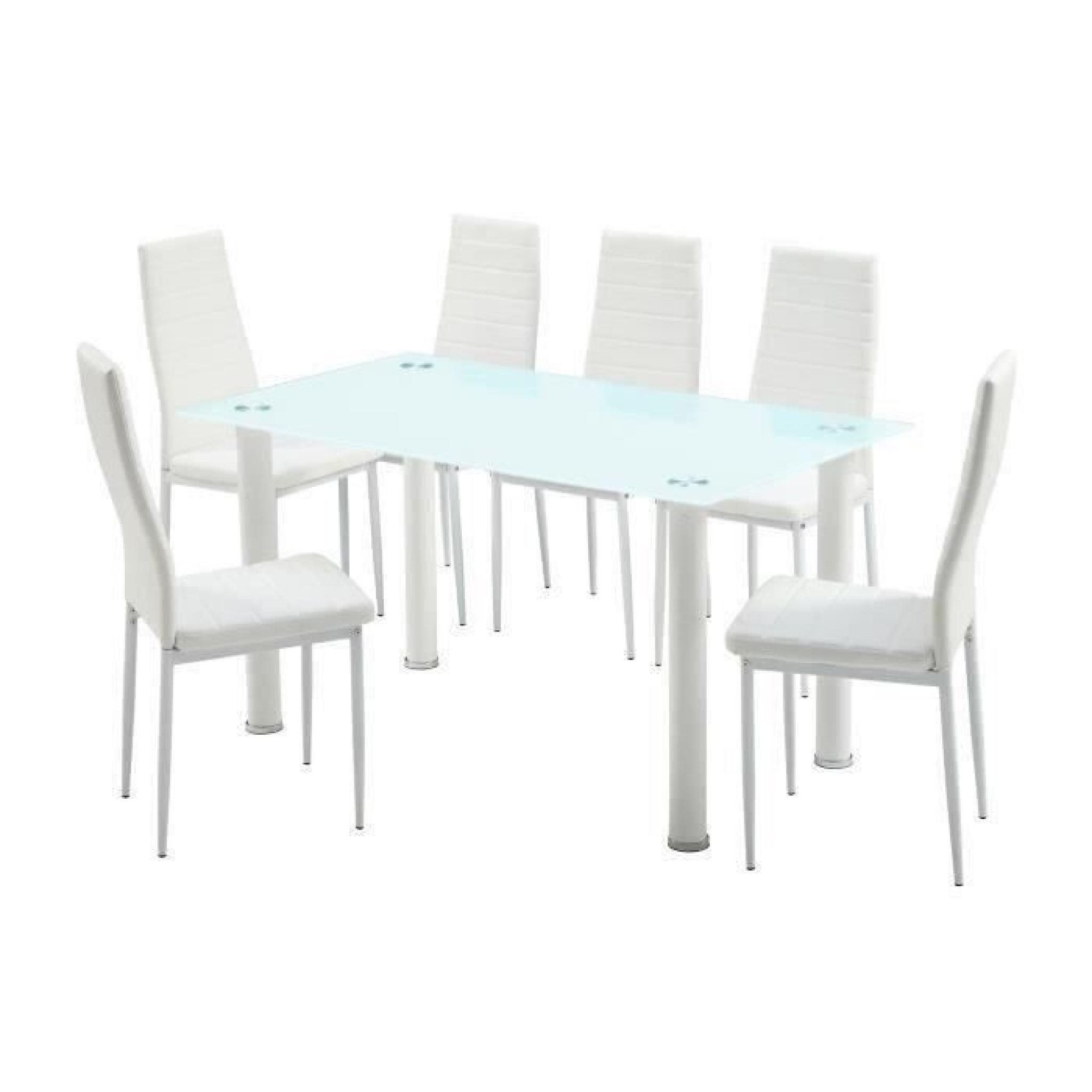BELAIR Ensemble repas coloris blanc 7 pièces 1 table à manger + 6 chaises pas cher