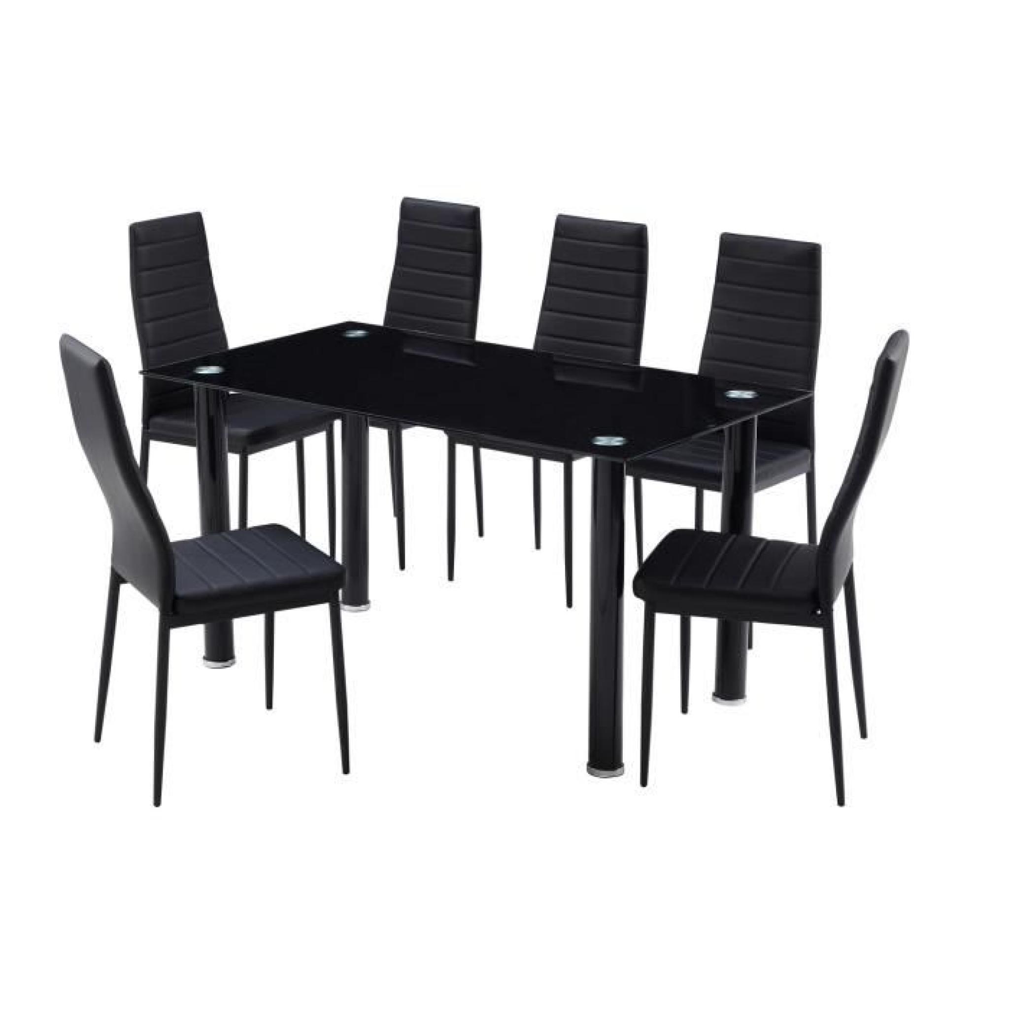 BELAIR Ensemble repas coloris noir 7 pièces 1 table à manger + 6 chaises pas cher
