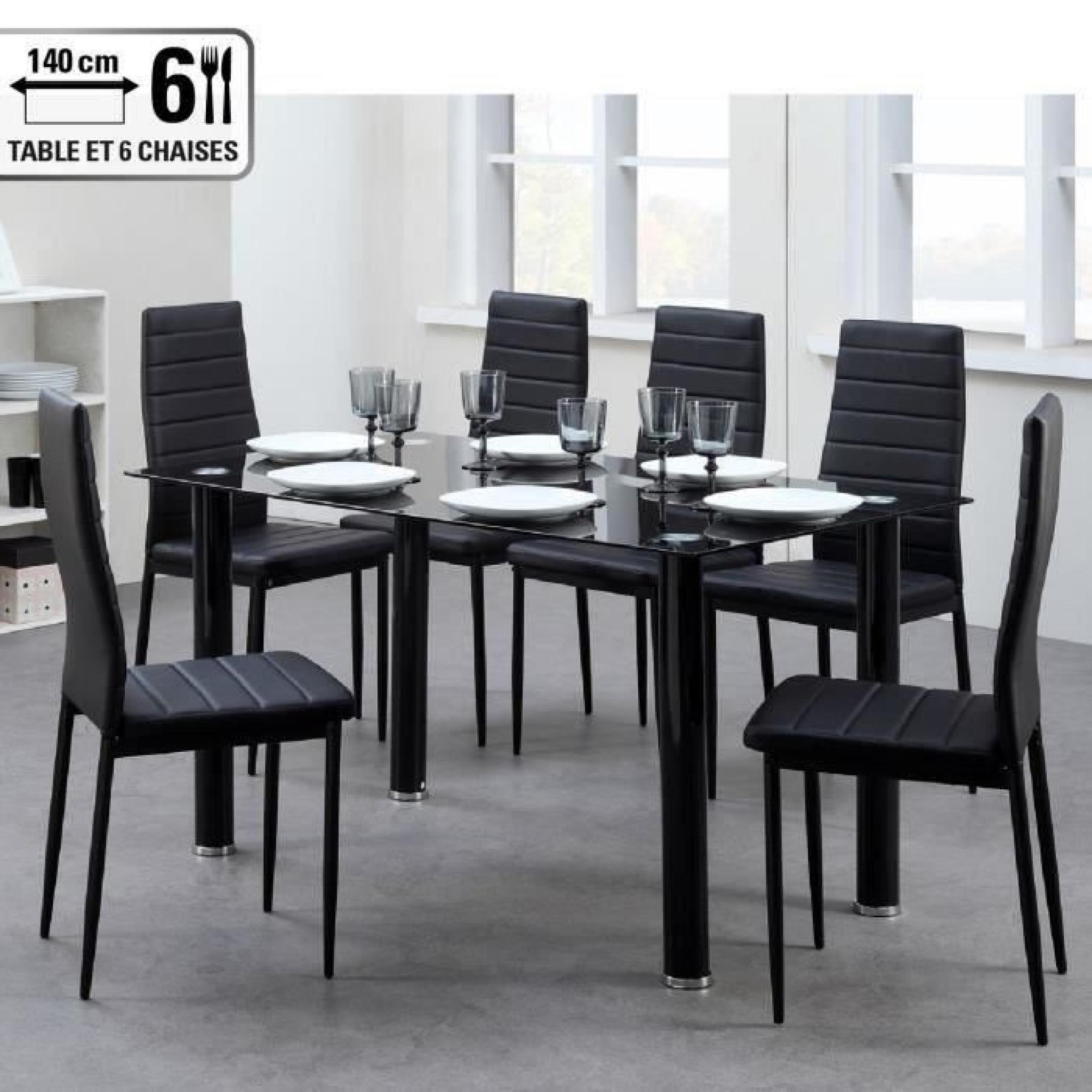 BELAIR Ensemble repas coloris noir 7 pièces 1 table à manger + 6 chaises pas cher