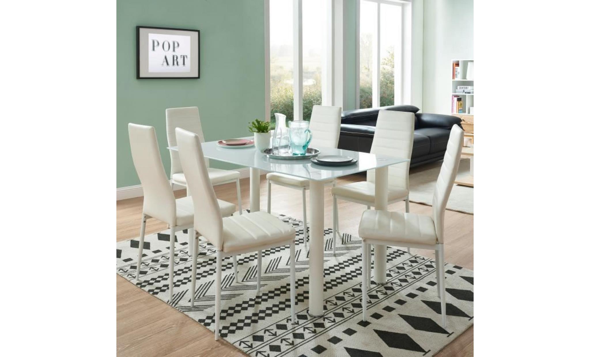 belair table à manger de 4 à 6 personnes style contemporain + 6 chaises en simili  noir mat   l 140 x l 80 cm