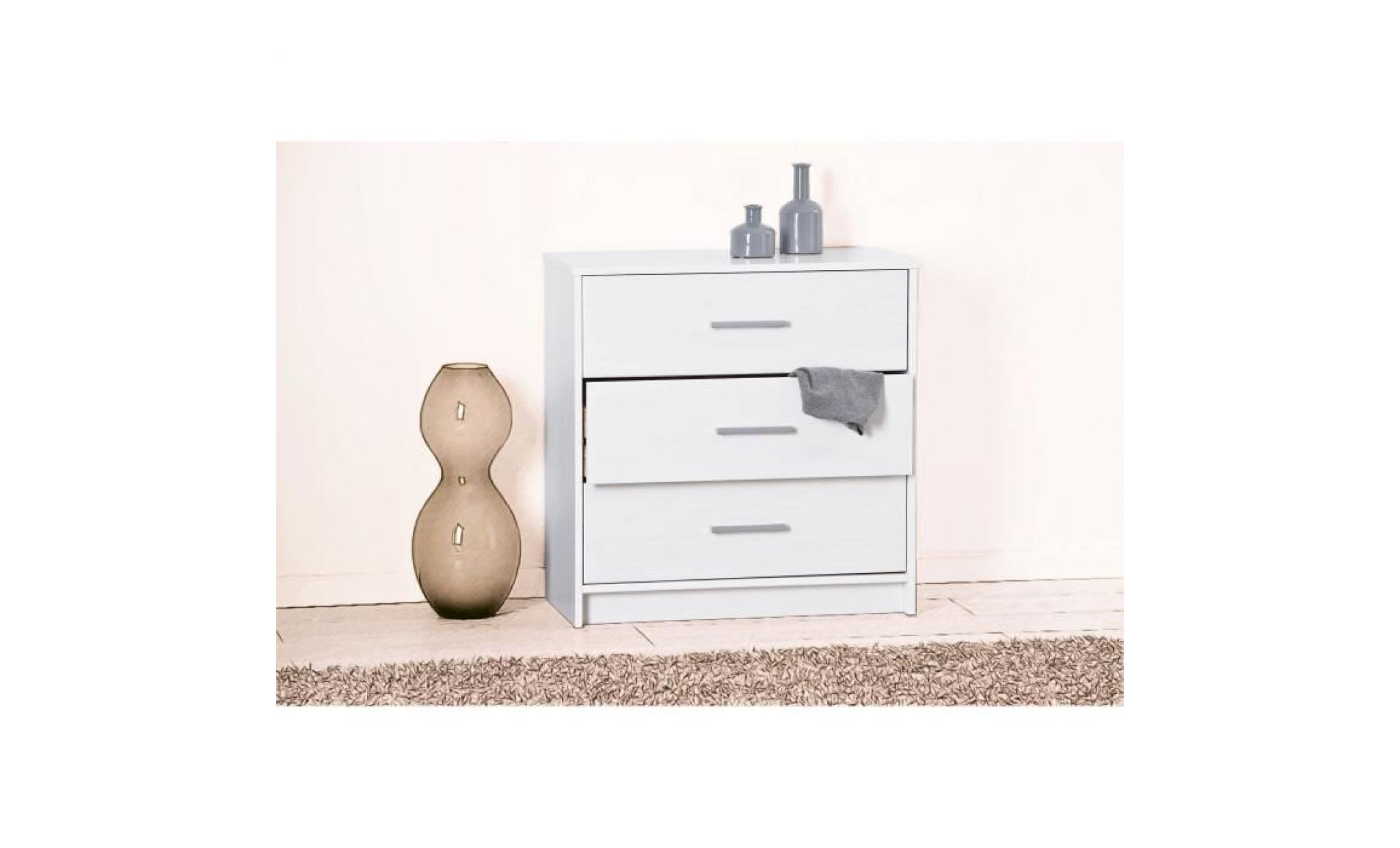 commode moderne 3 tiroirs, commode en pin massif, commode chambre blanche, commode rangement, commode chambre adulte, commode large pas cher