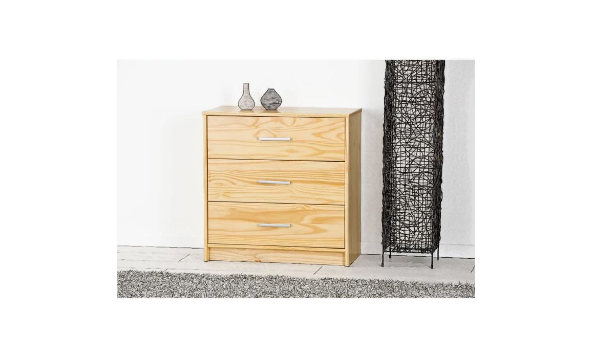commode moderne 3 tiroirs, commode en pin massif naturel, commode chambre, commode rangement, commode chambre adulte, commode large pas cher