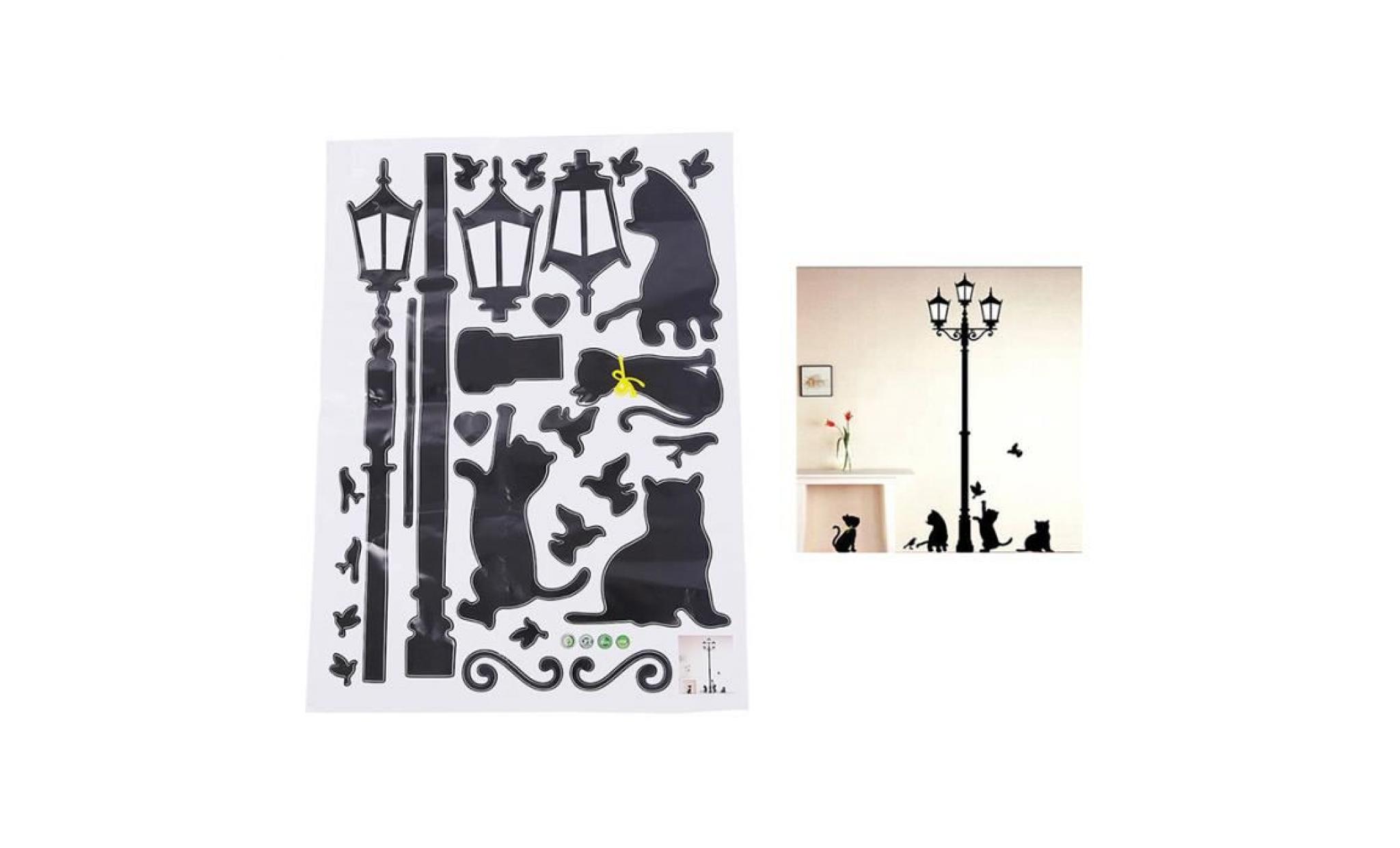 bestofferbuy   sticker mural chats enjoues + silhouette de lampadaire romantique (decalcomanie) pas cher