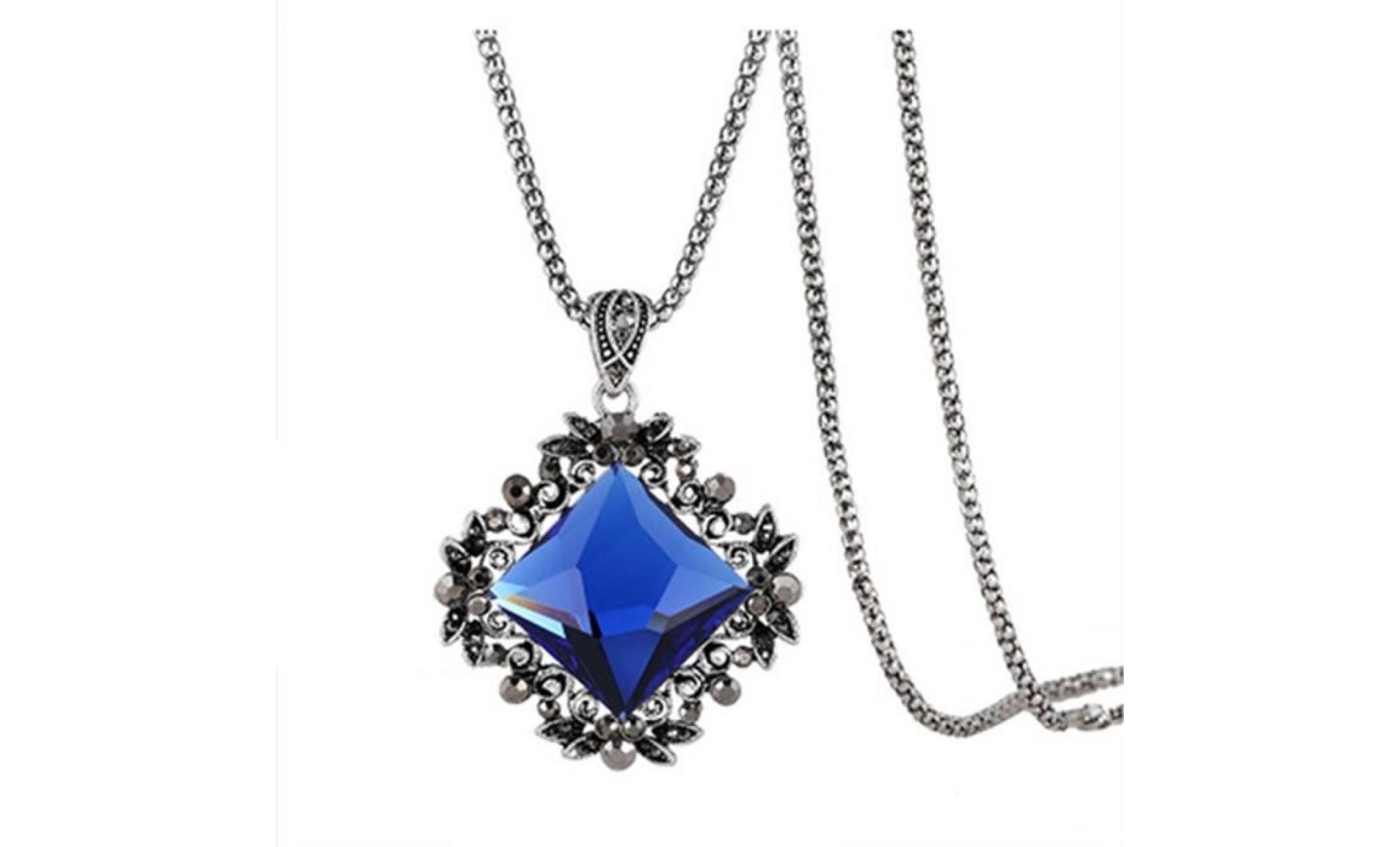 bijoux pour femmes rétro strass incrusté diamant pendentif chaîne de perles long collier bleu