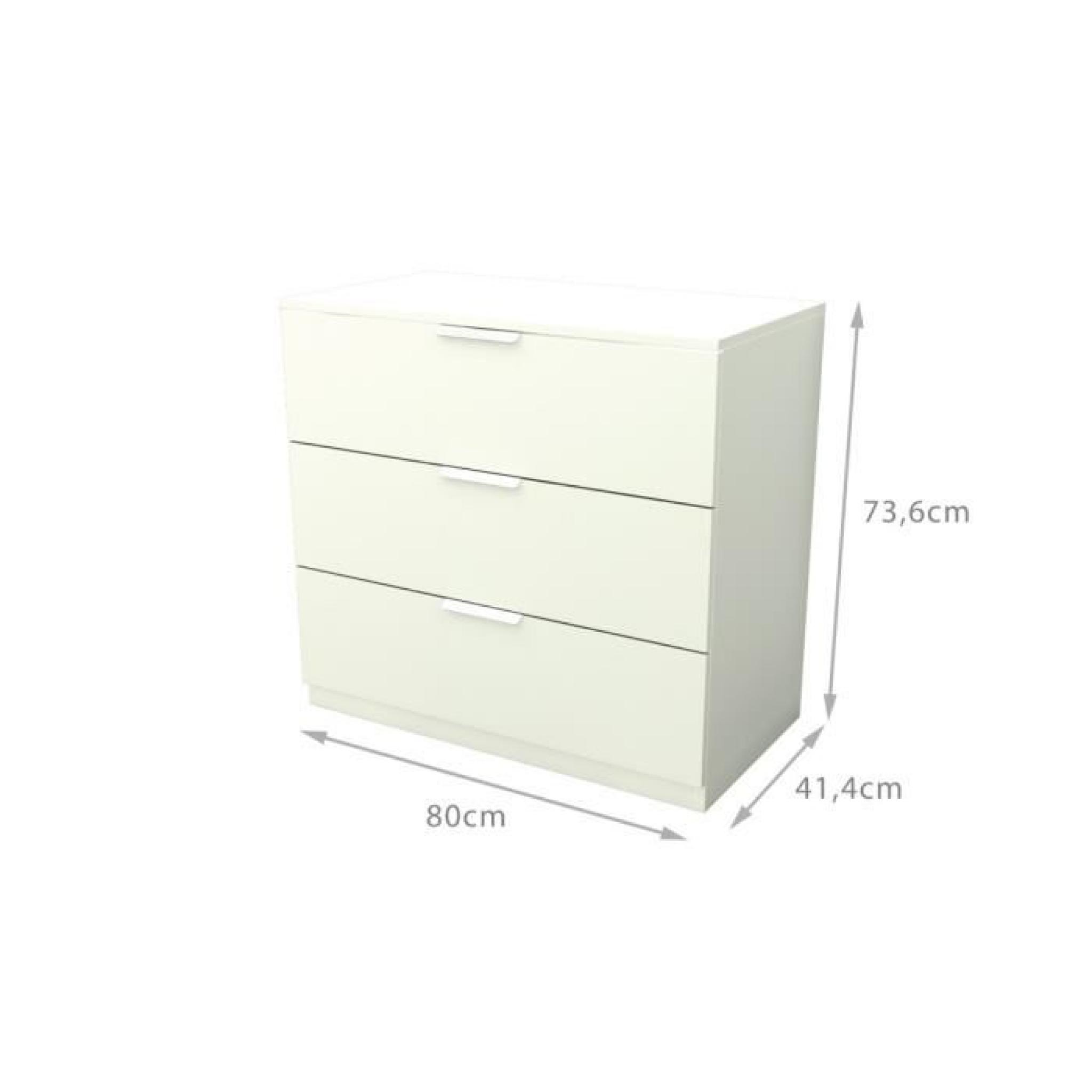 BILLUND Commode 3 tiroirs 80cm blanc pas cher