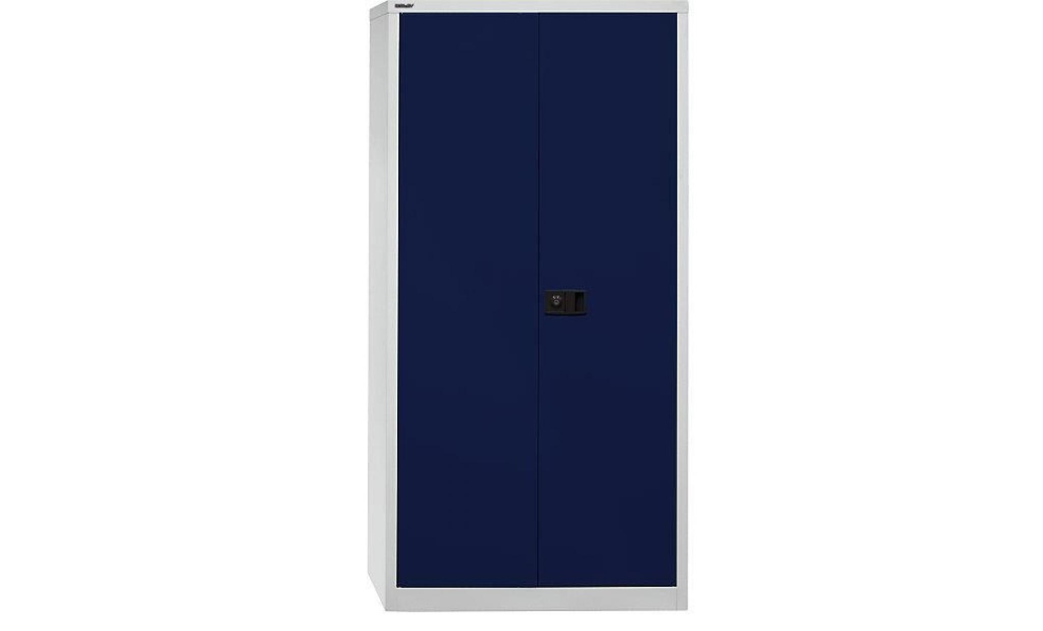 bisley armoire à portes battantes universal   3 tablettes galvanisées, 4 hauteurs de classeurs gris clair / bleu oxford   armoire