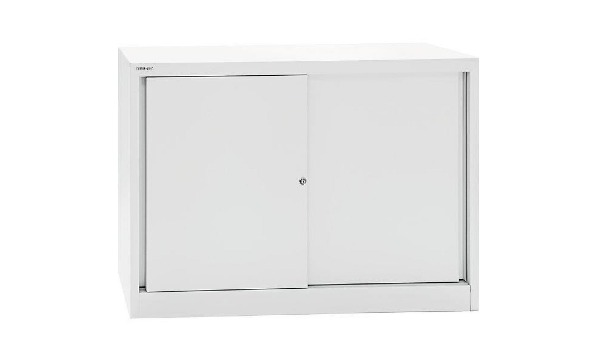 bisley armoire à portes coulissantes eco   1 tablette, 2 hauteurs de classeurs gris clair   armoire d'atelier armoire de bureau