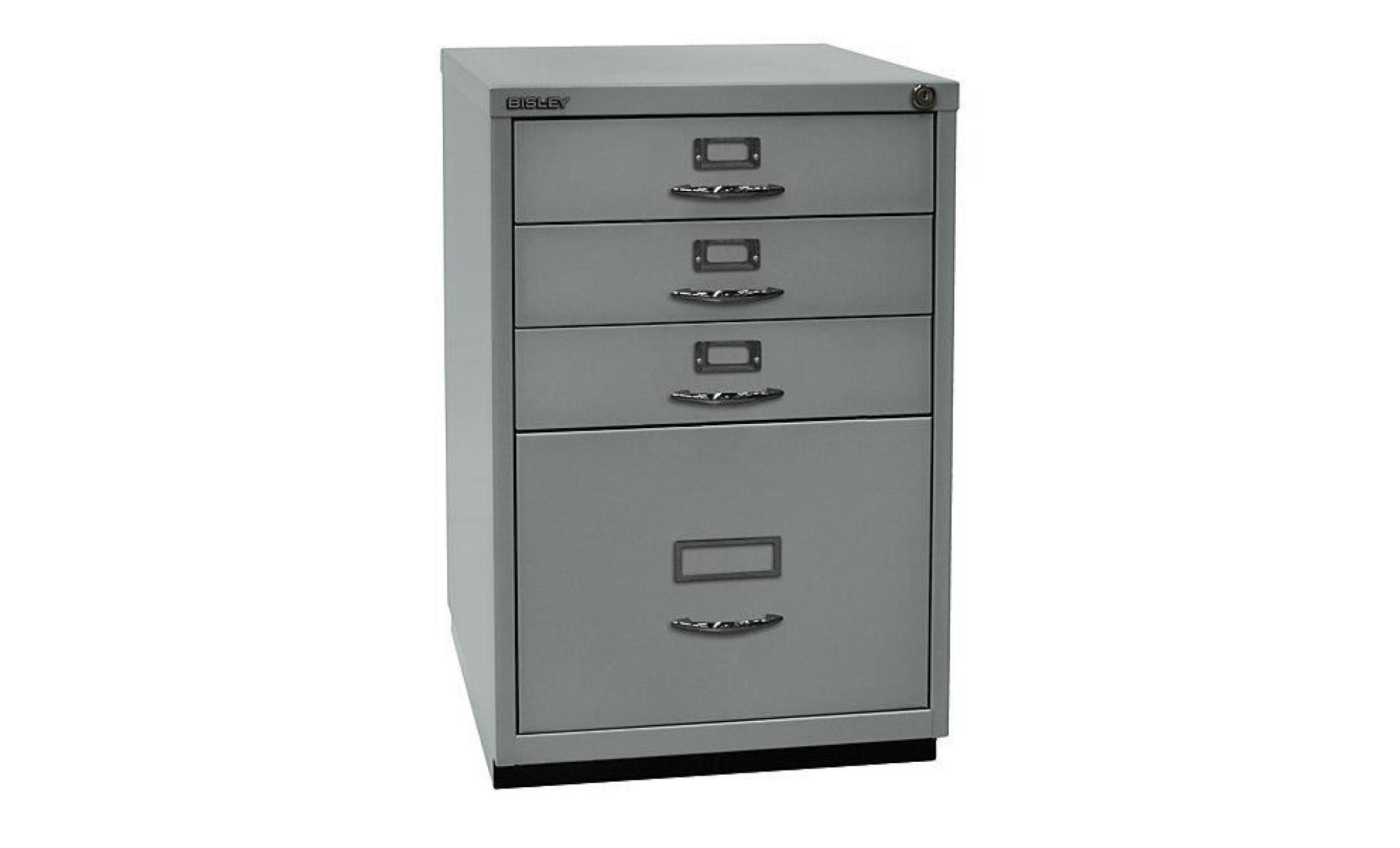 bisley armoire à tiroirs série f   3 tiroirs universels, 1 tiroir hr, poignée en arceau argent   armoire basse armoire de bureau