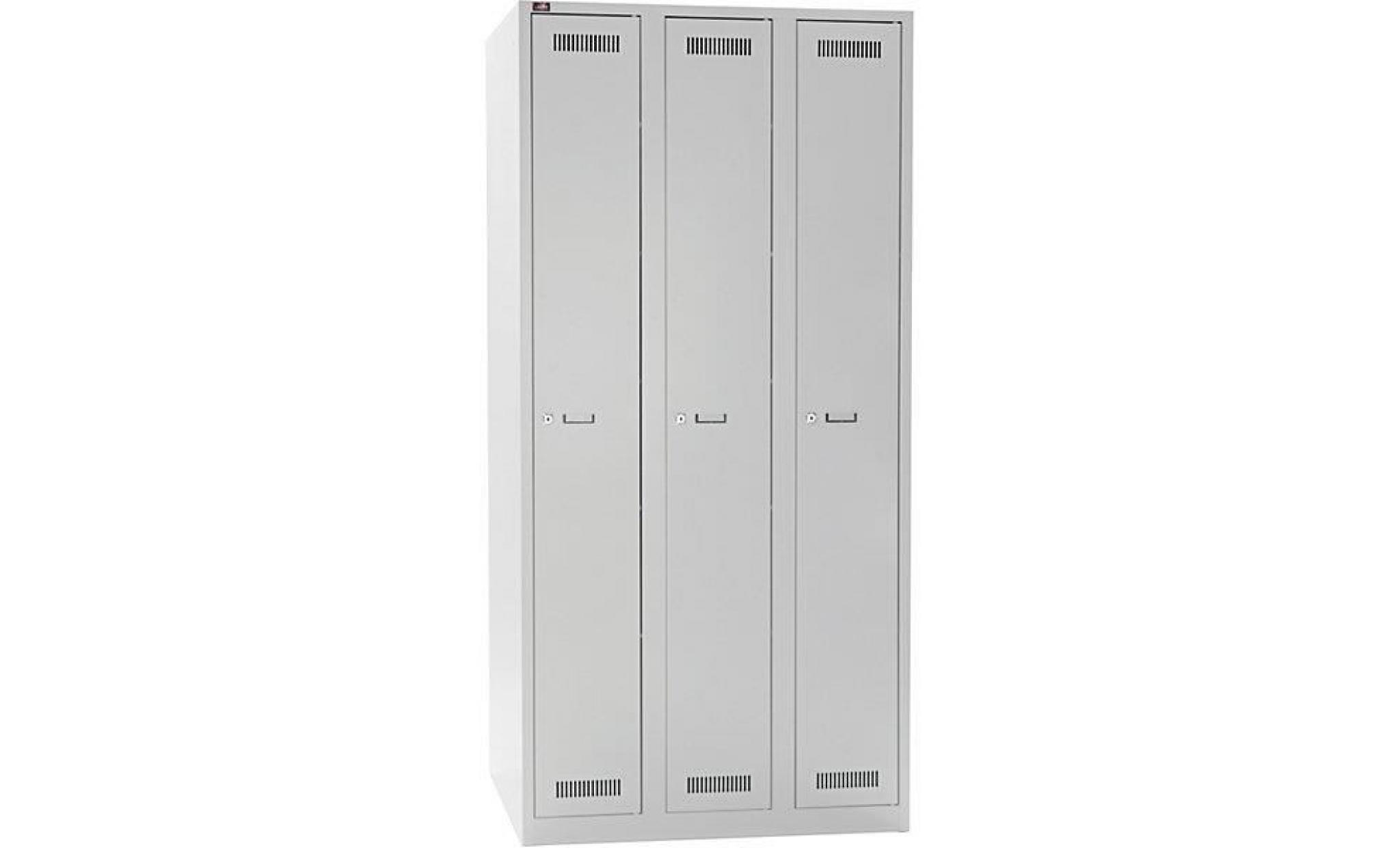 bisley penderie light   gris clair 3 compartiments, largeur 900 mm   armoire de vestiaire armoire multicases vestiaire vestiaire
