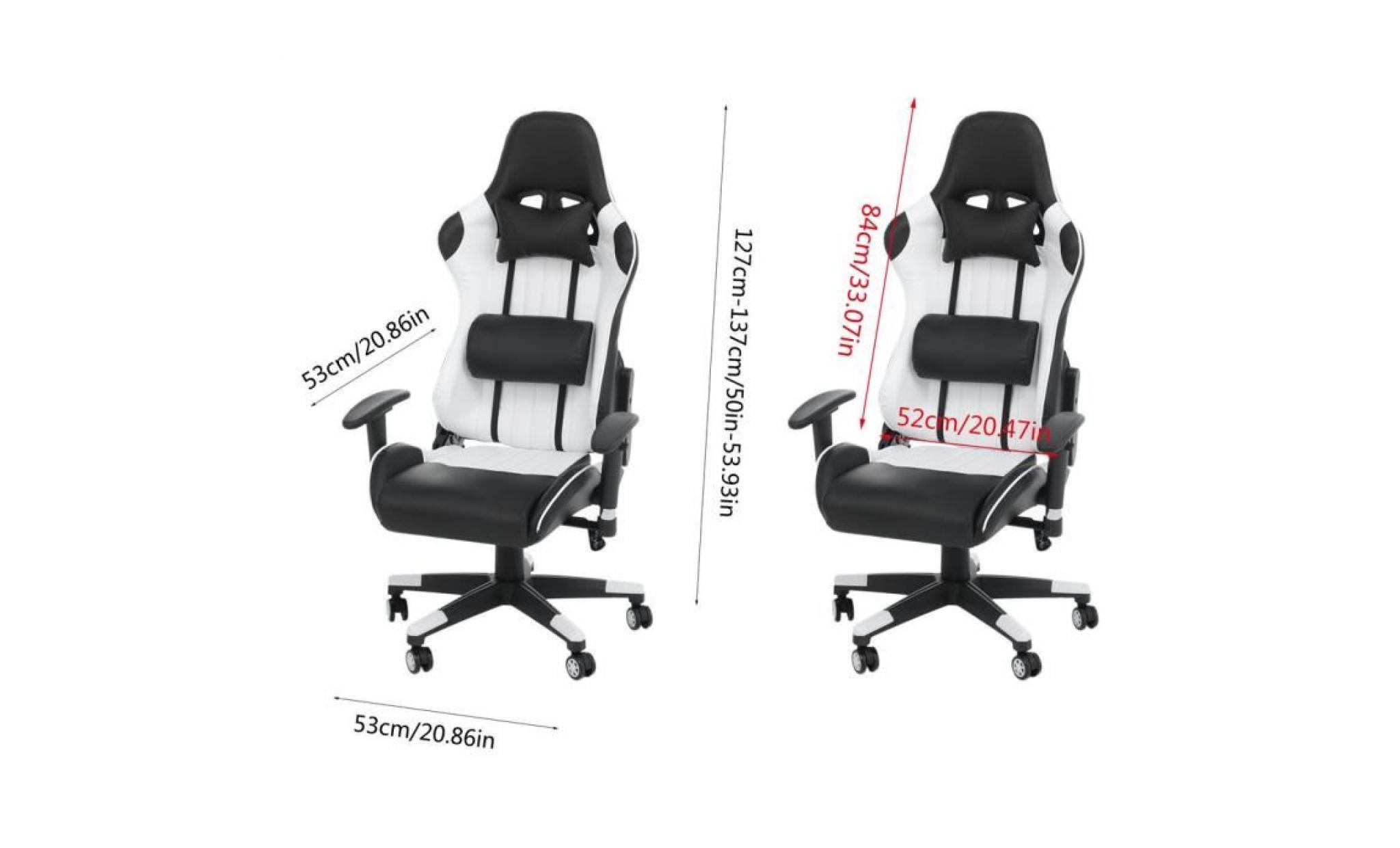 blanc chaise de jeu fauteuil pivotant de bureau maison faux cuir hauteur réglable pas cher