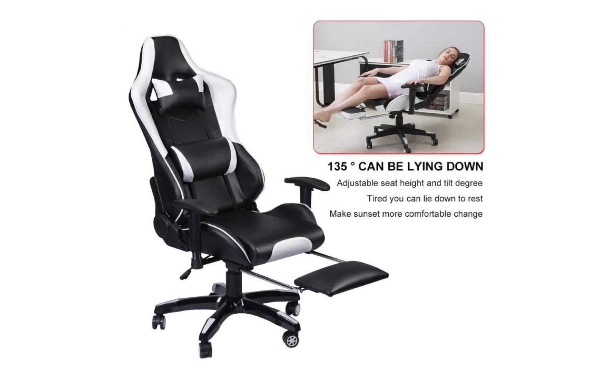 blanc noir chic chaise de jeu vidéo fauteuil pivotant pu cuir hautur réglable