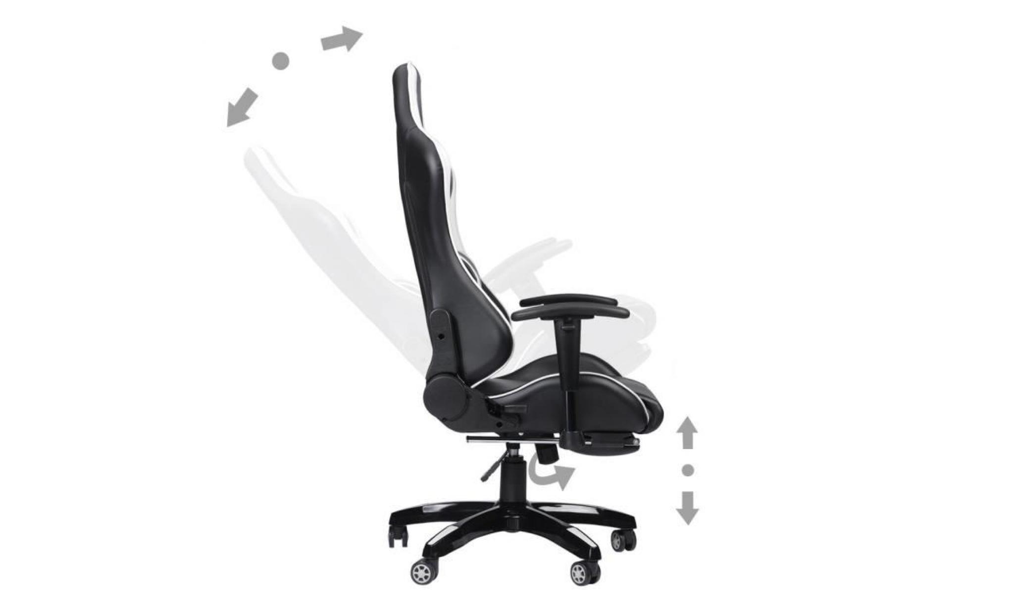 blanc noir chic chaise de jeu vidéo fauteuil pivotant pu cuir hautur réglable pas cher