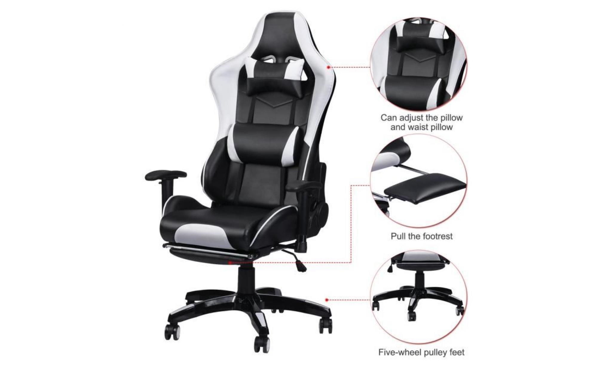blanc noir chic chaise de jeu vidéo fauteuil pivotant pu cuir hautur réglable pas cher