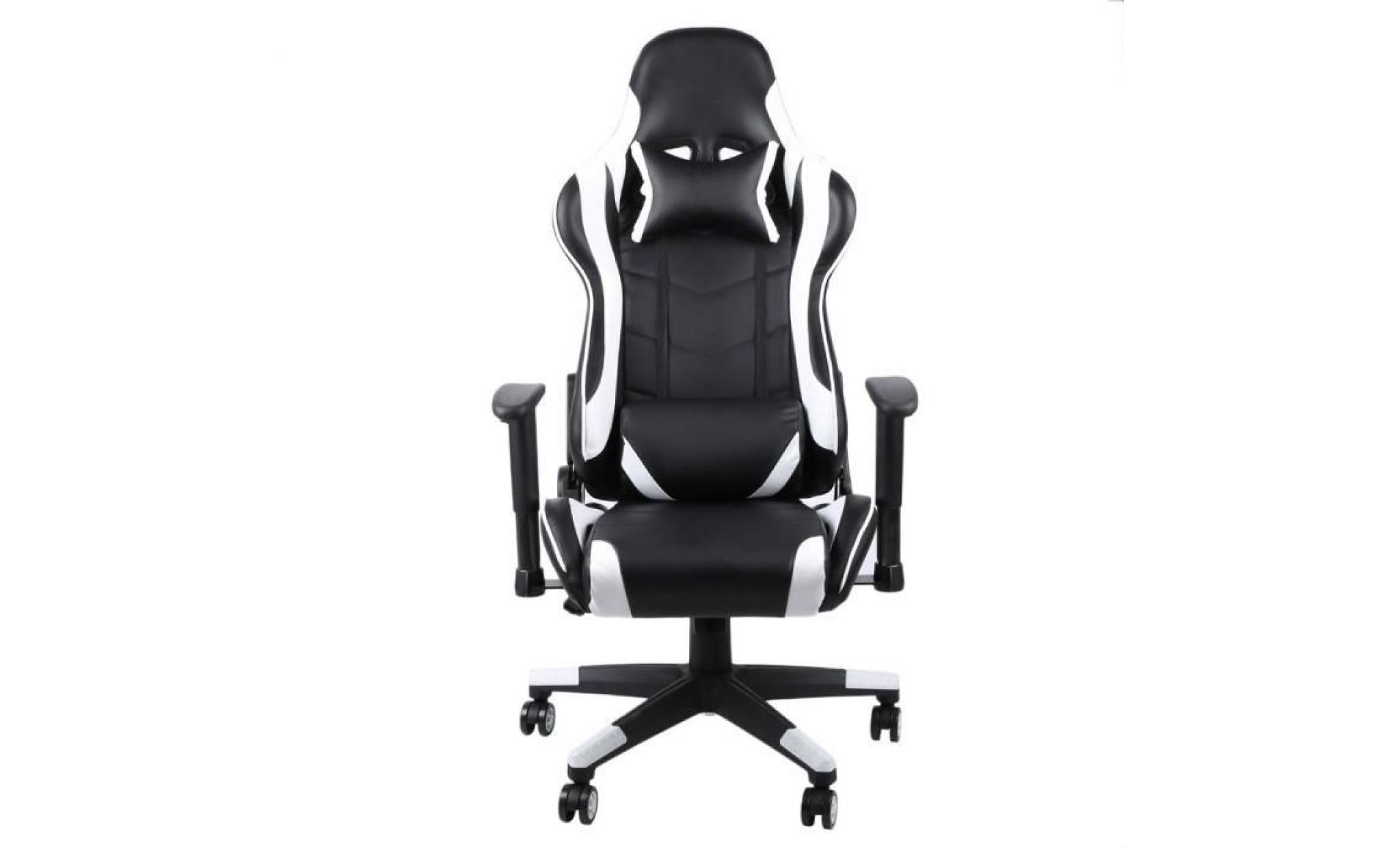 blanc+noir  gamer fauteuil de youtubeur game live chaise pivotante faux cuir