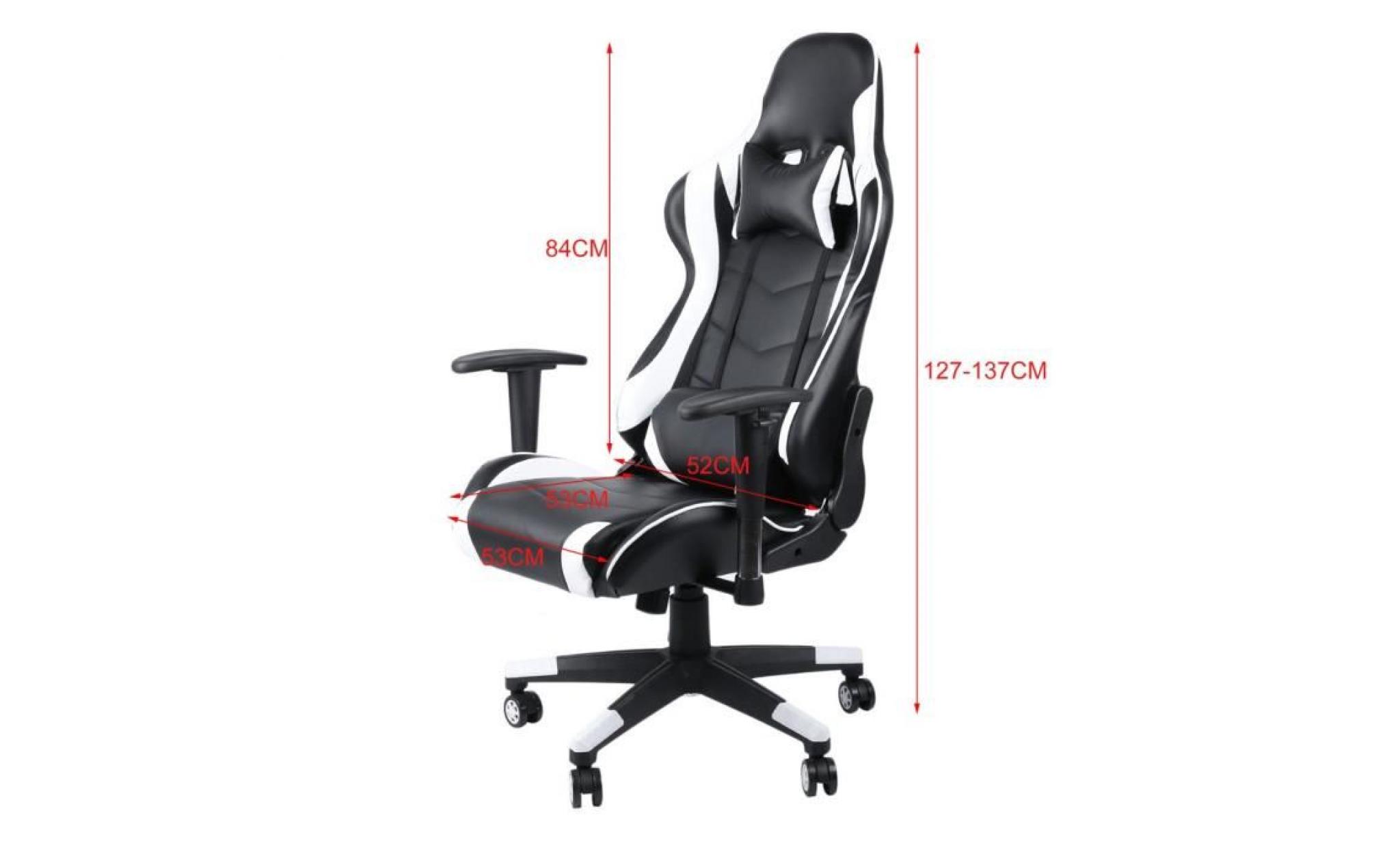 blanc+noir  gamer fauteuil de youtubeur game live chaise pivotante faux cuir pas cher