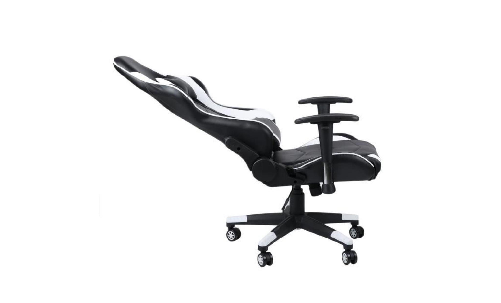 blanc+noir  gamer fauteuil de youtubeur game live chaise pivotante faux cuir pas cher