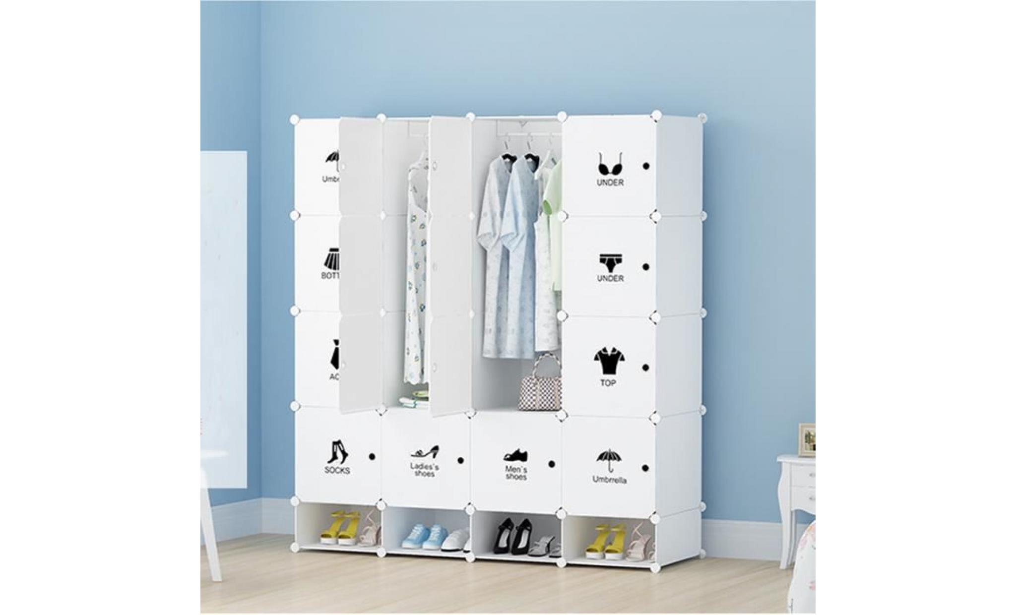 armoires etagères plastiques   penderie plastiques, meuble rangement 16 cubes modulables + 4 cubes chaussures, blanc