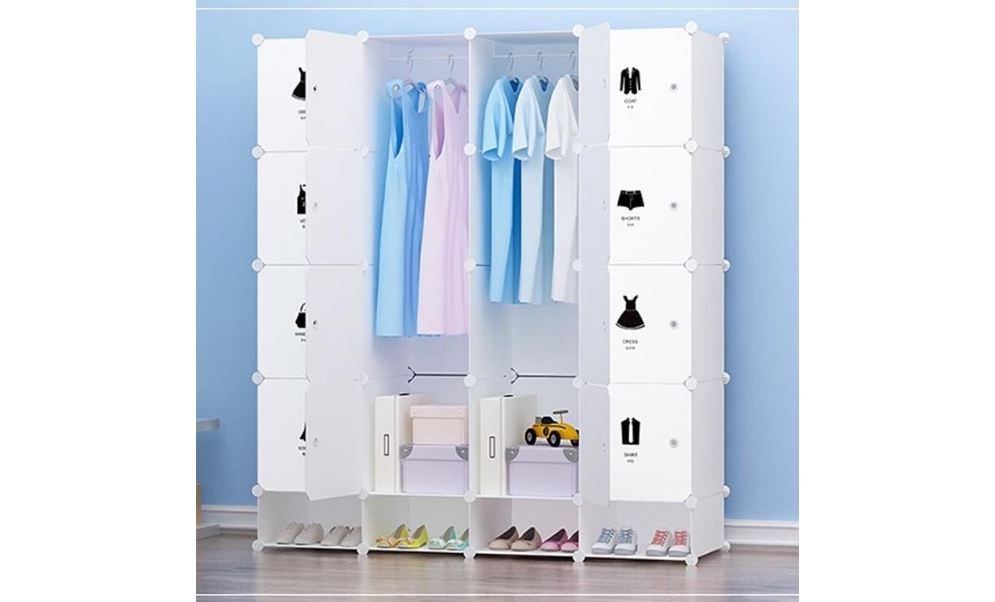 armoires etagères plastiques   penderie plastiques, meuble rangement 16 cubes modulables + 4 cubes chaussures, blanc pas cher