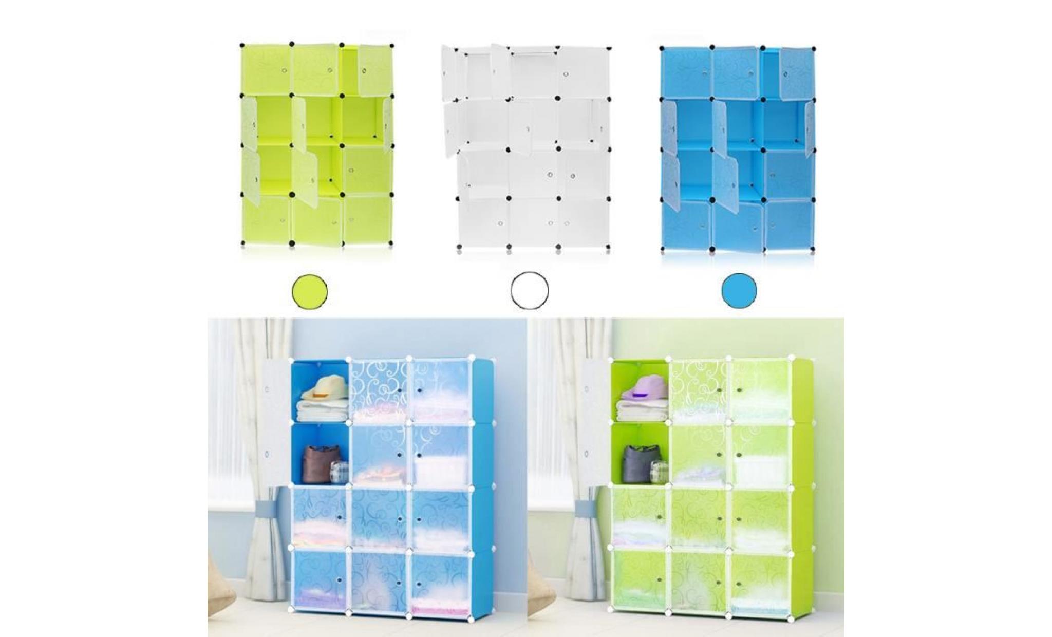 bleu 12 cube armoire de vetement en plastique piece meuble combinaison pas cher