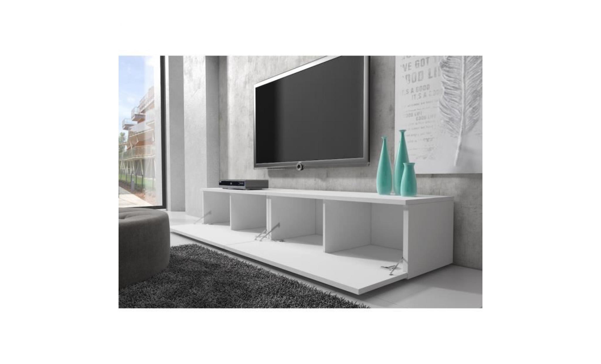 boston meuble tv contemporain décor blanc et blanc   200 cm pas cher