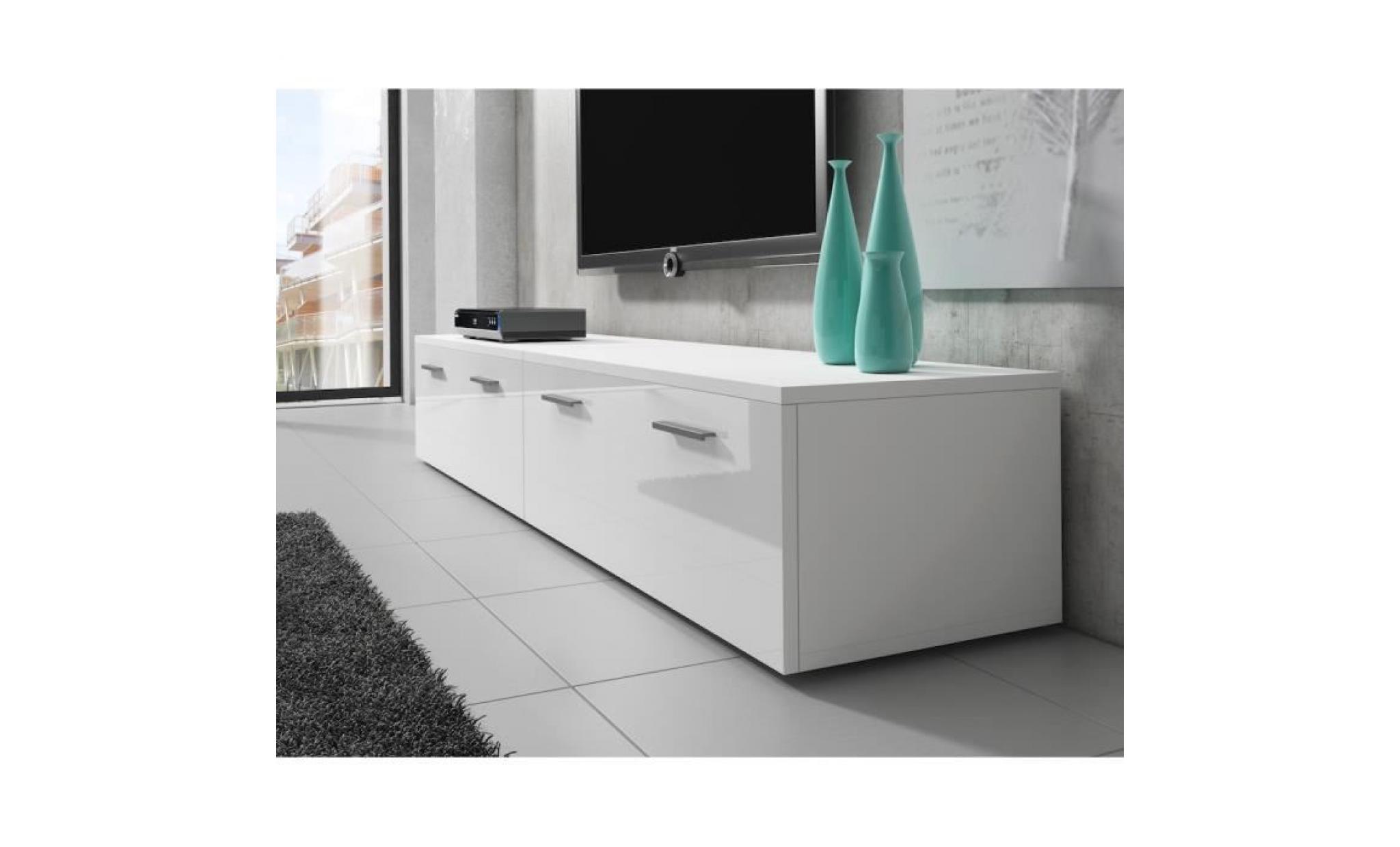 boston meuble tv contemporain décor blanc et blanc   200 cm pas cher
