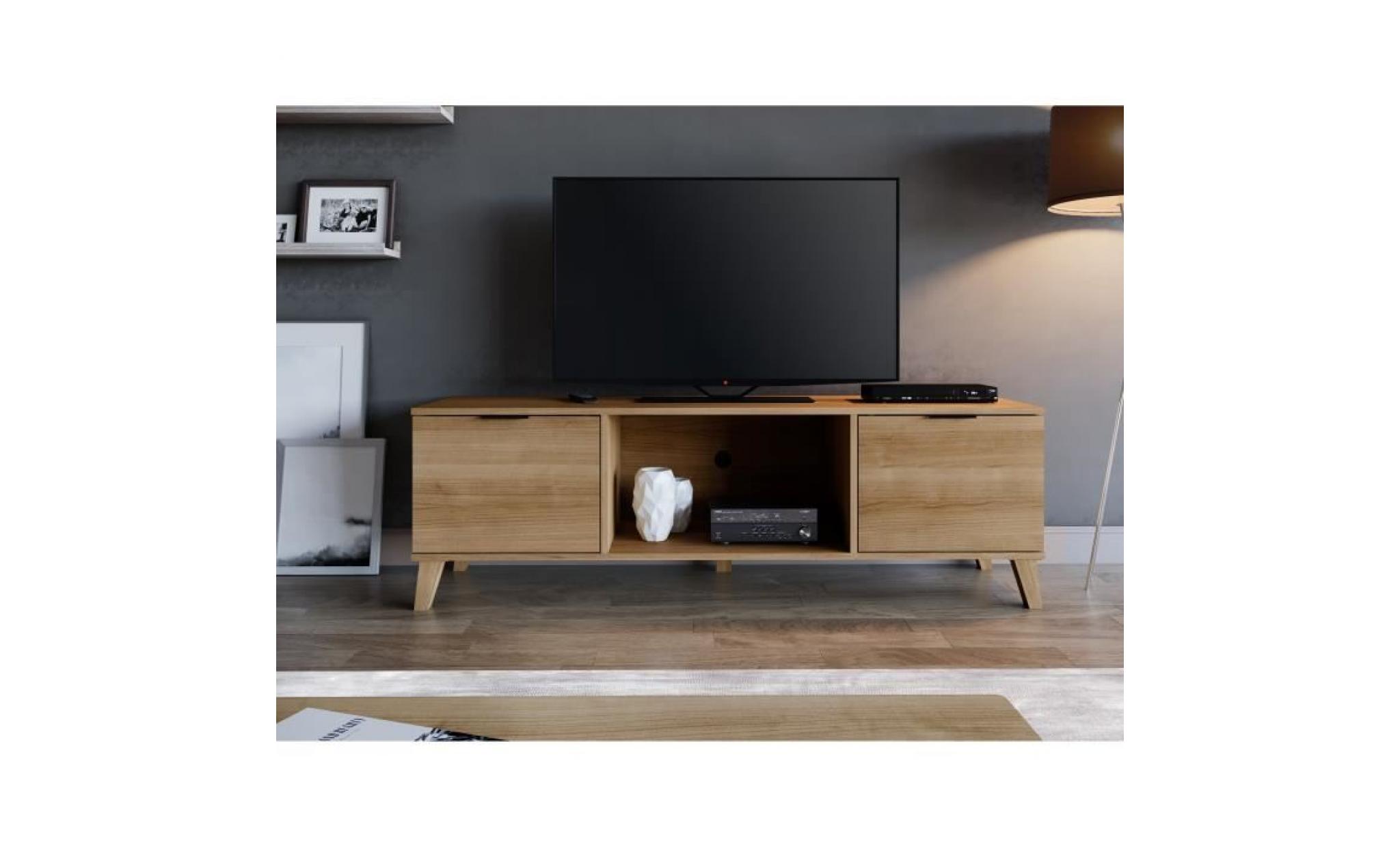 boston meuble tv contemporain décor noyer   l 150 cm pas cher