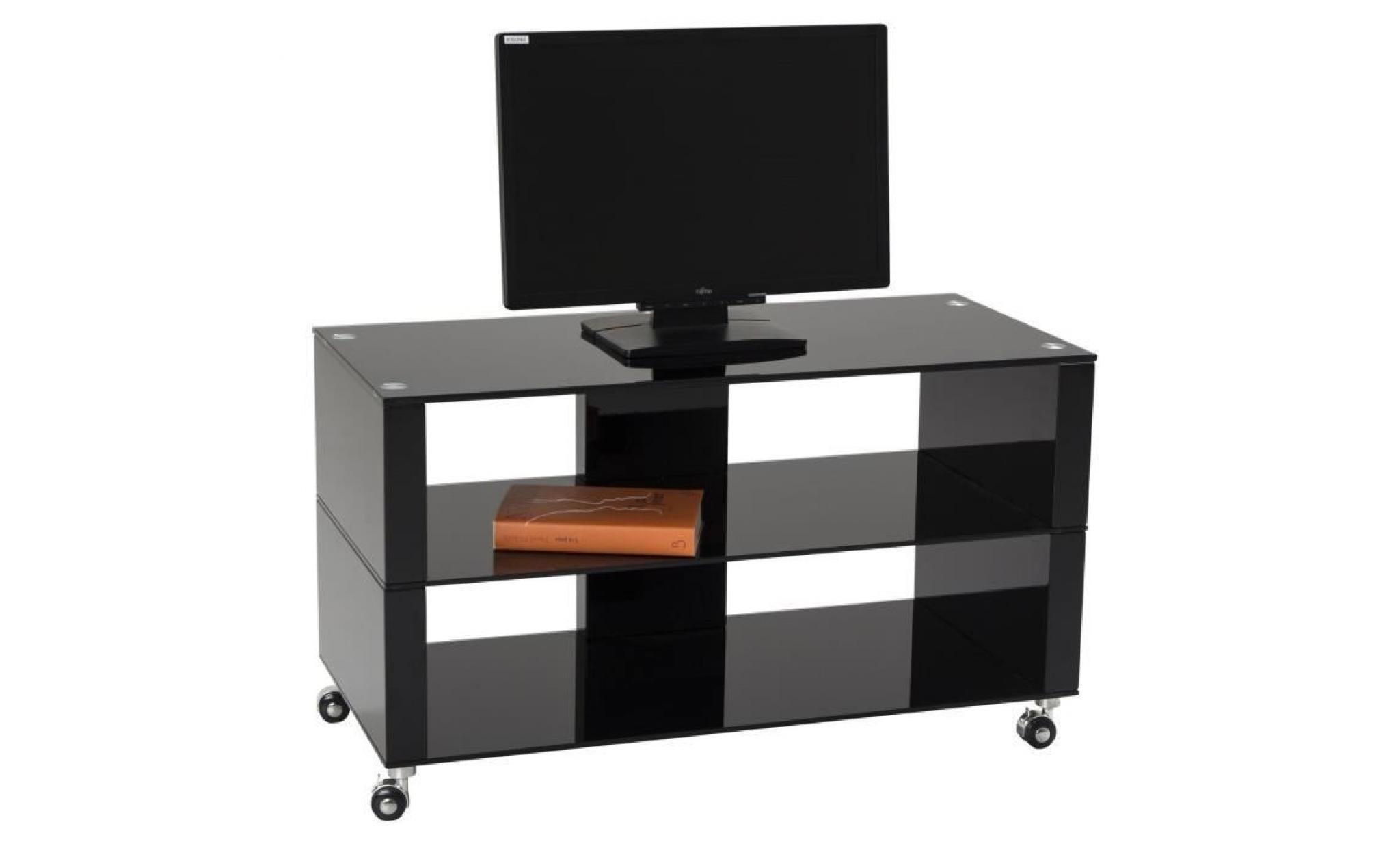 boston meuble tv contemporain en verre noir   l 90 cm pas cher