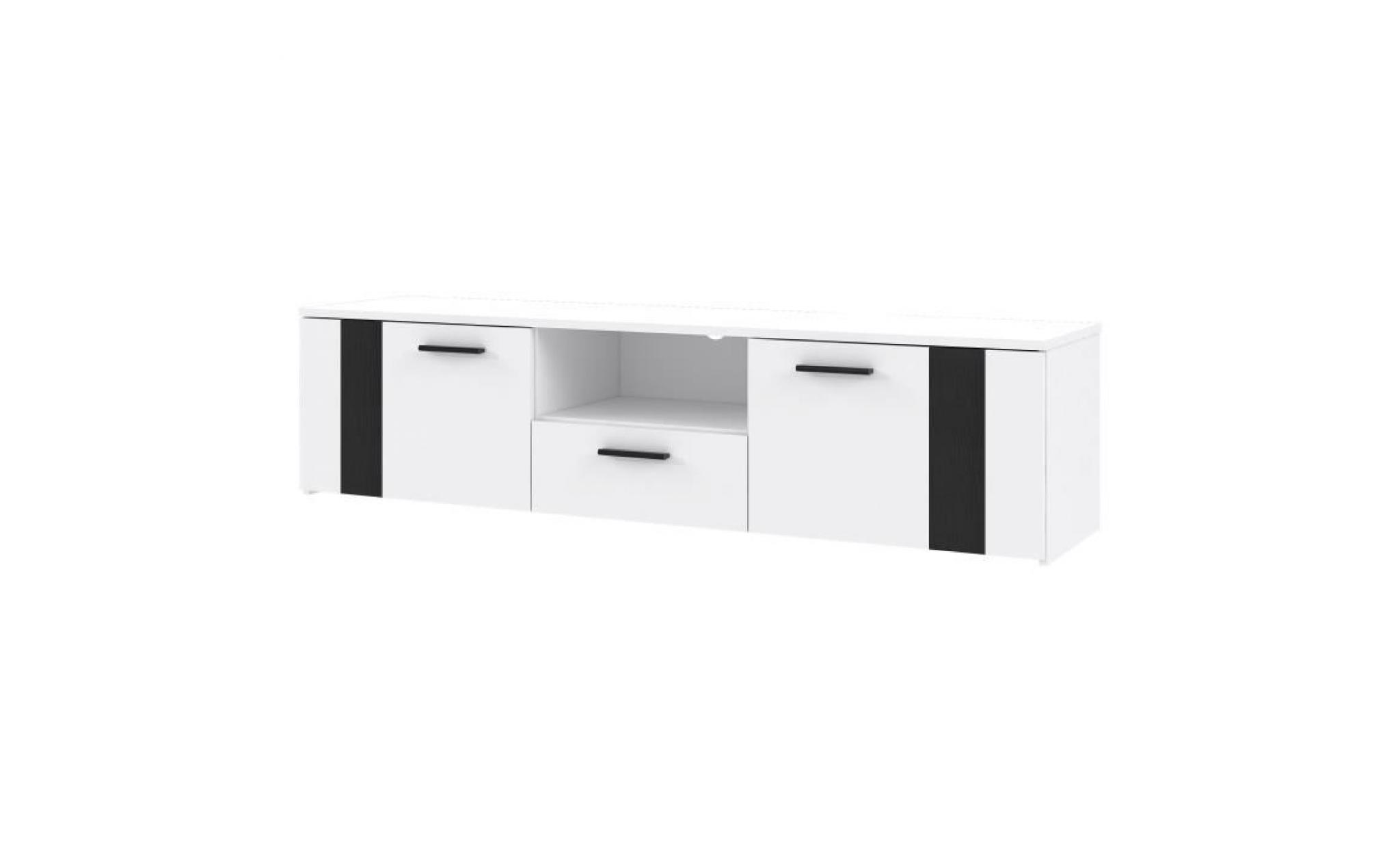 bounty meuble tv contemporain blanc mat et décor chêne noir   l 149.6 cm