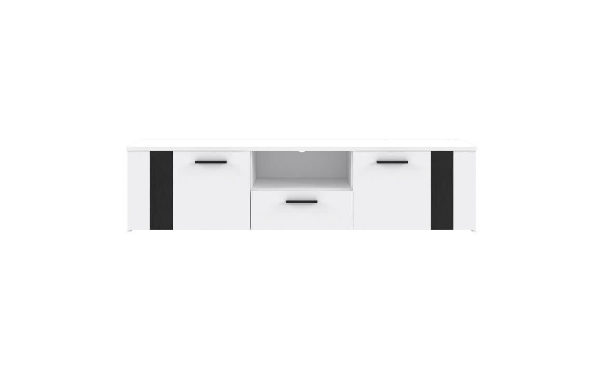 bounty meuble tv contemporain blanc mat et décor chêne noir   l 149.6 cm pas cher