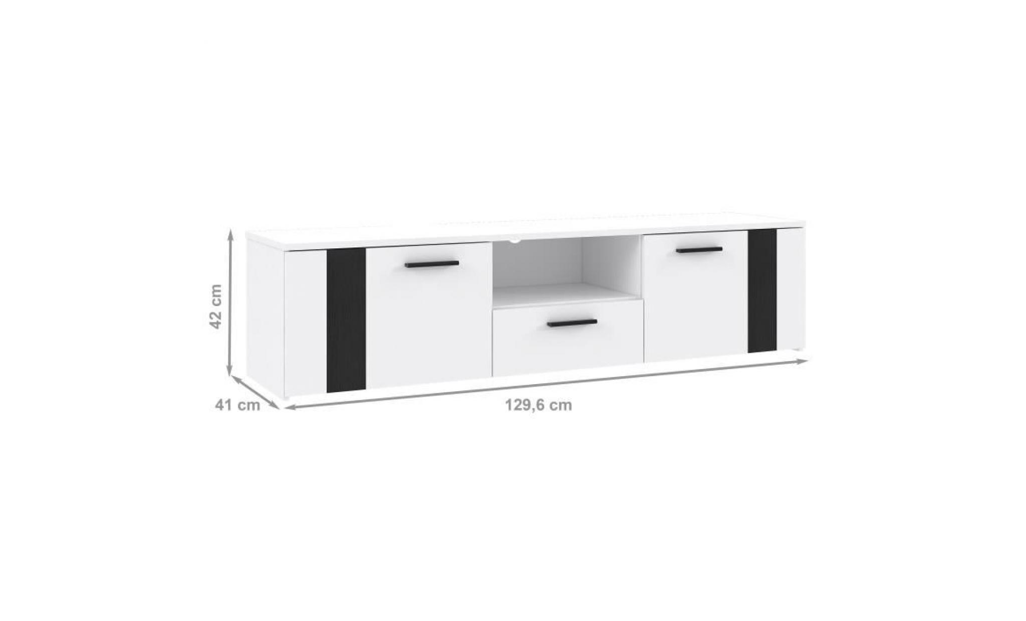 bounty meuble tv contemporain blanc mat et décor chêne noir   l 149.6 cm pas cher