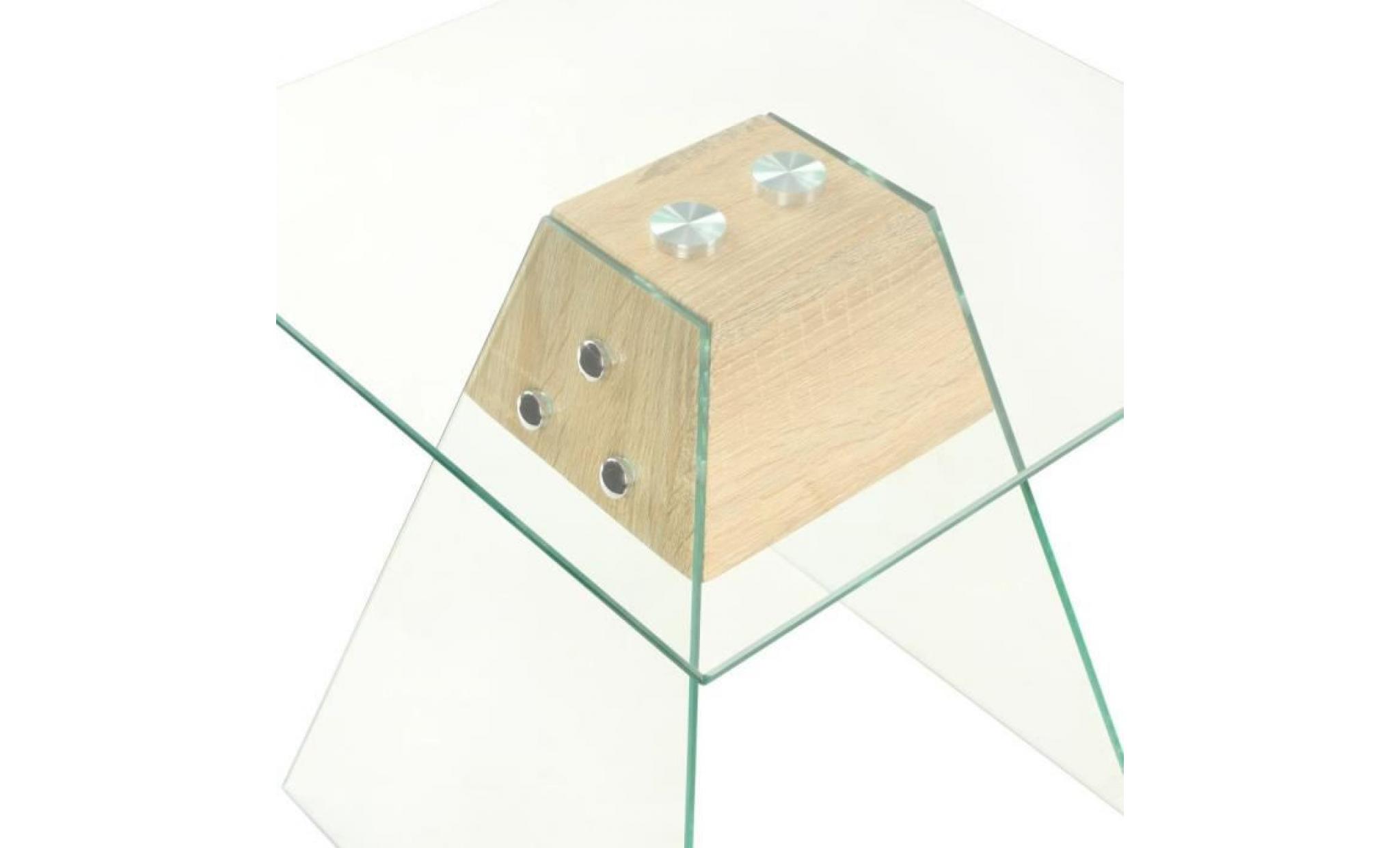 bouts de canape couleur : transparent et chene materiau : pfdm + verre trempe dimensions : 45