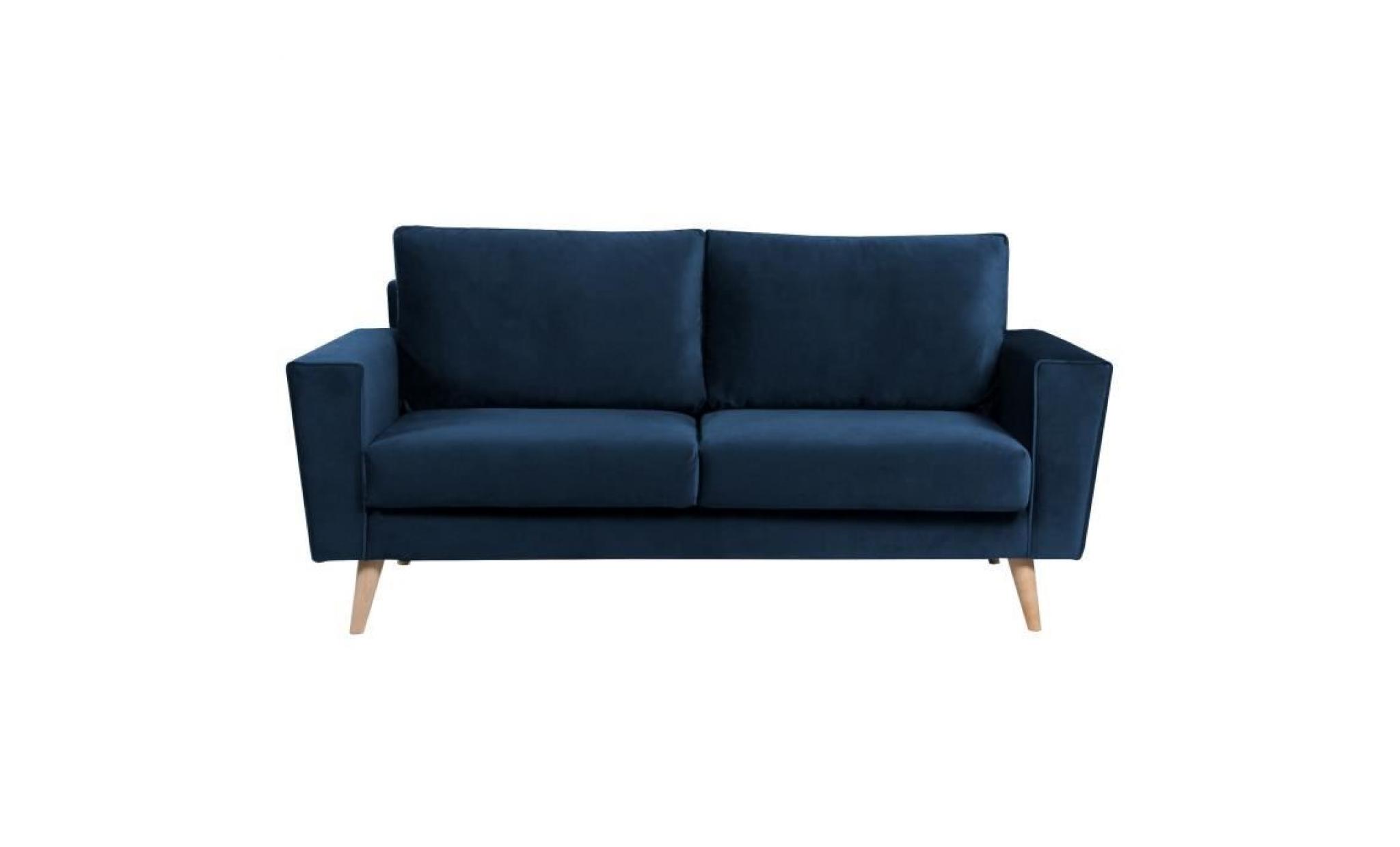 brando canapé droit fixe 3 places   velours bleu foncé   scandinave   l 184 x p 90 cm