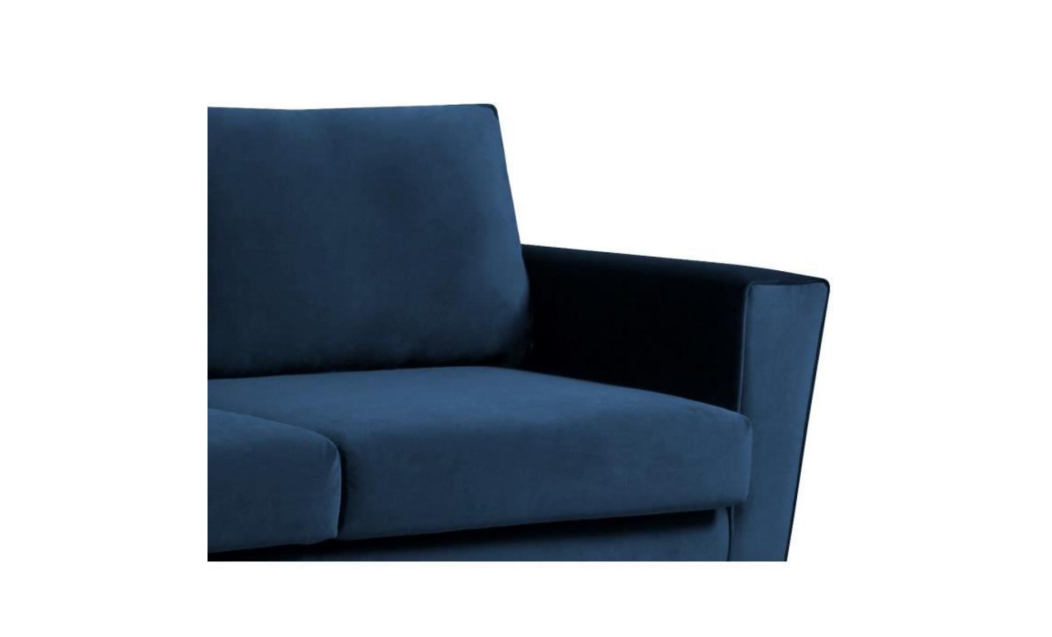 brando canapé droit fixe 3 places   velours bleu foncé   scandinave   l 184 x p 90 cm pas cher