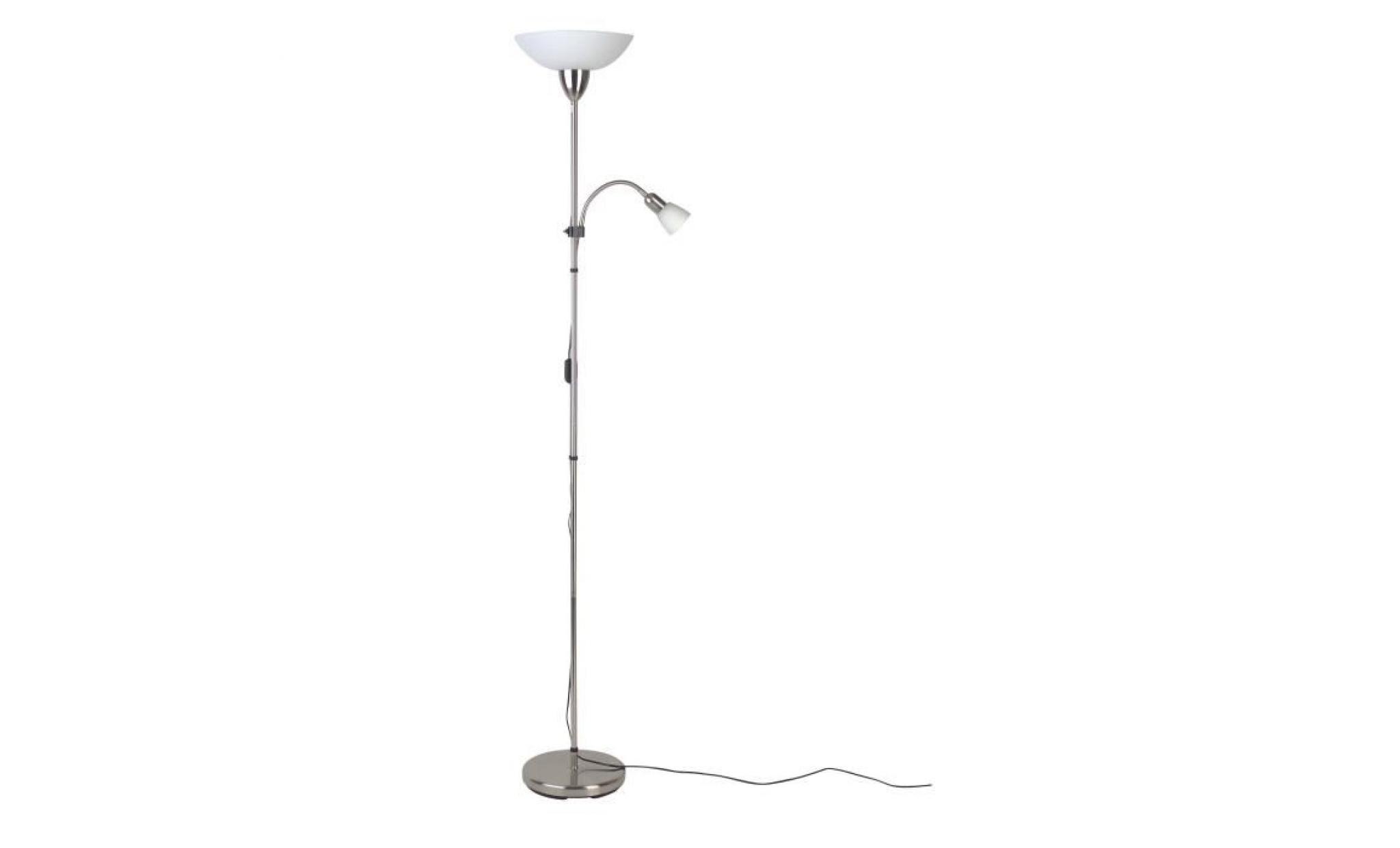 brilliant lampadaire avec liseuse darlington hauteur 178 cm Ø28 cm e27 60w acier et blanc