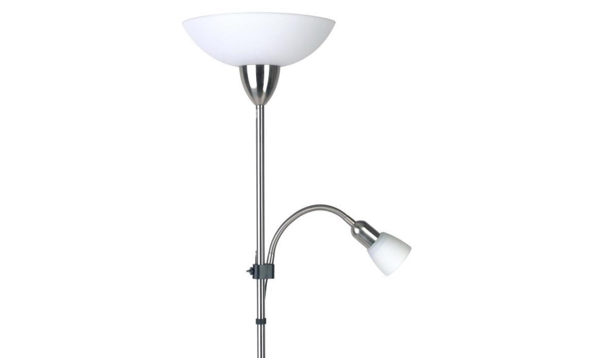 brilliant lampadaire avec liseuse darlington hauteur 178 cm Ø28 cm e27 60w acier et blanc pas cher