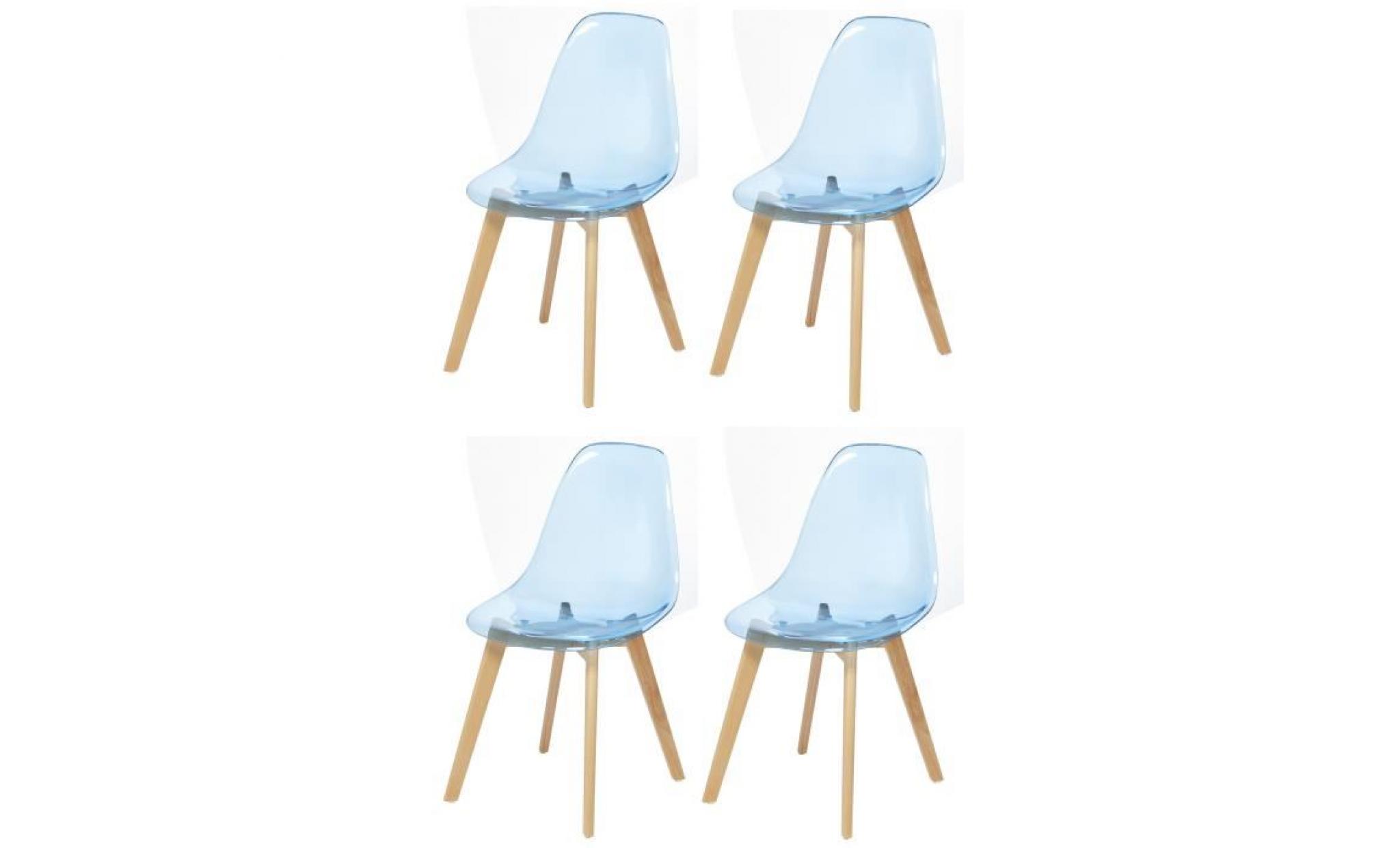 brooklin lot de 4 chaises de salle à manger bleu   pieds en bois hêtre massif   scandinave   l 46,5 x p 53 cm
