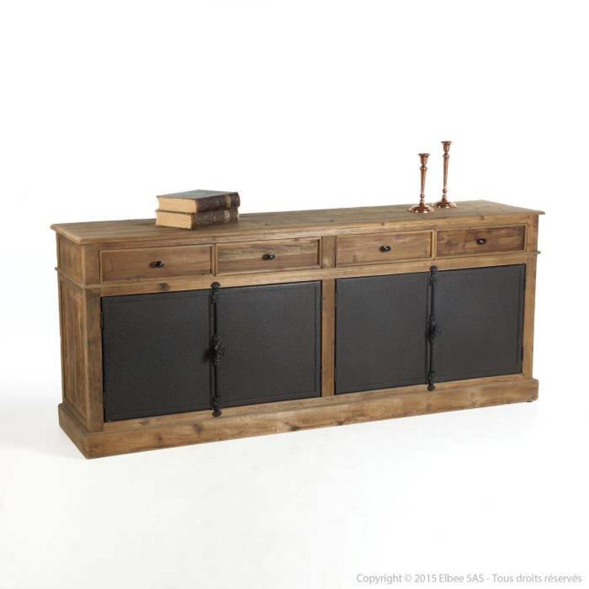 Buffet bas en bois avec tiroirs et portes en métal DYNASTIE-220cm