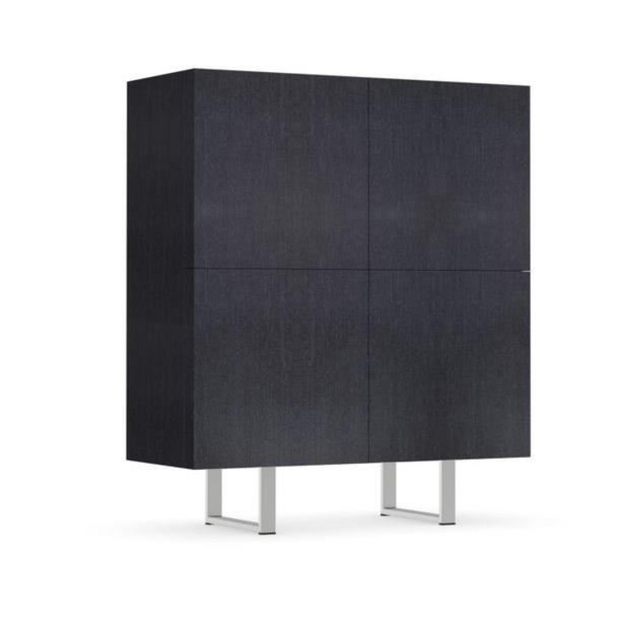 Buffet haut design HORIZON de CALLIGARIS gris graphite dessus verre noir 4 portes