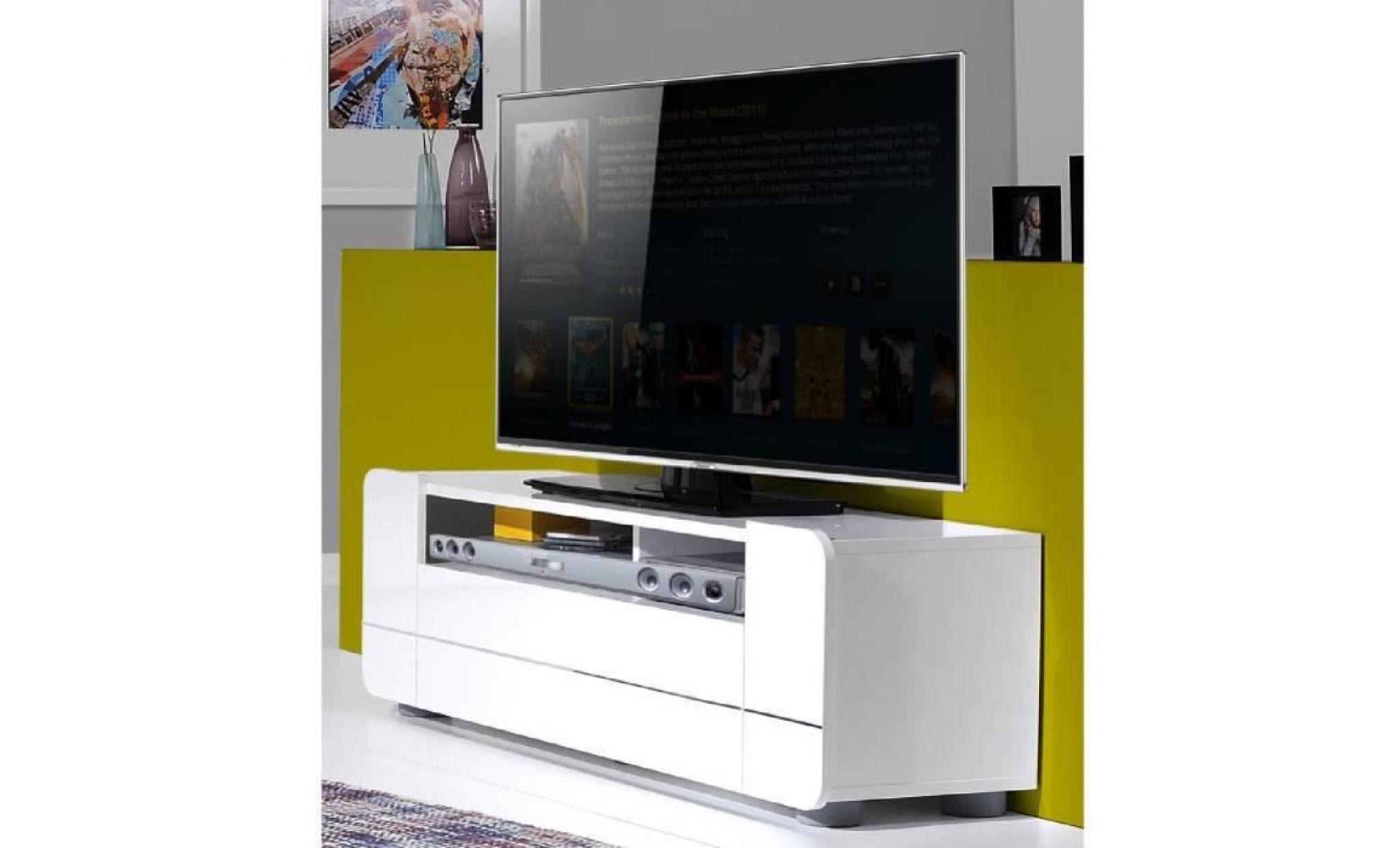 bump meuble tv contemporain blanc laqué brillant   l 154 cm pas cher