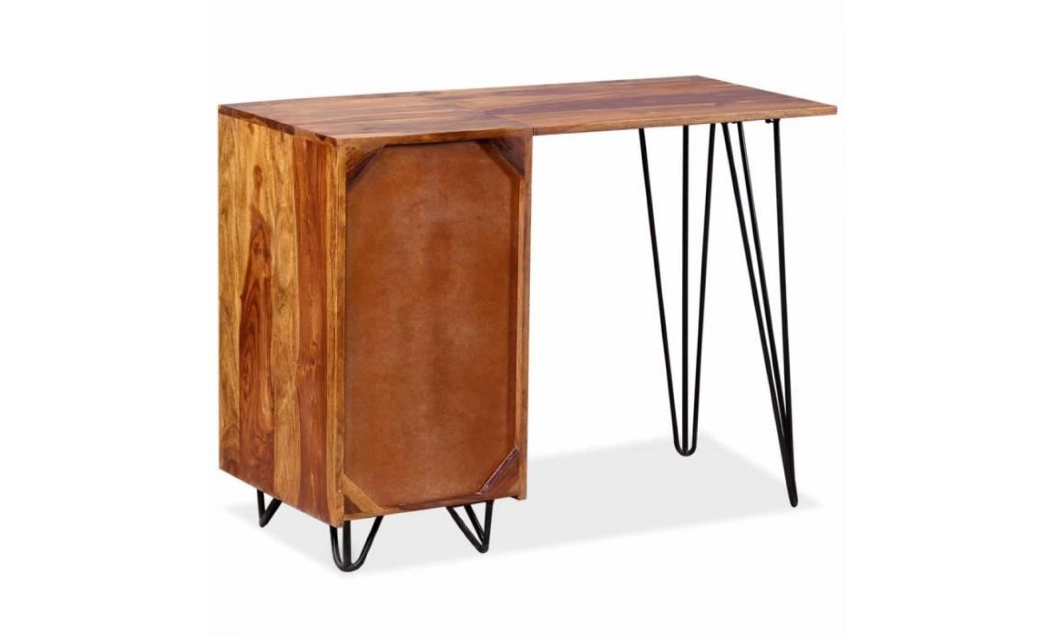 bureau avec 1 tiroir et 1 armoire bois massif de sesham pas cher