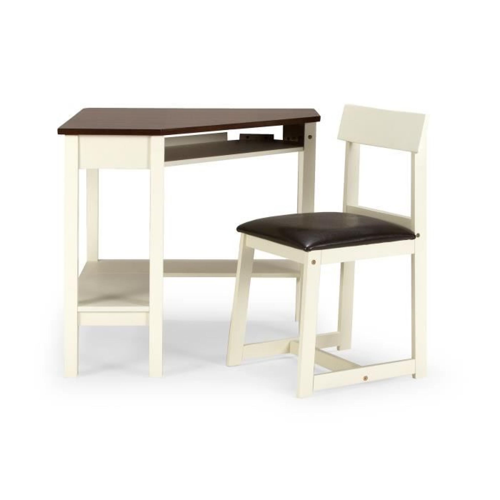 Bureau d'angle et chaise ARIZONA en hévéa blanc et brun massivum