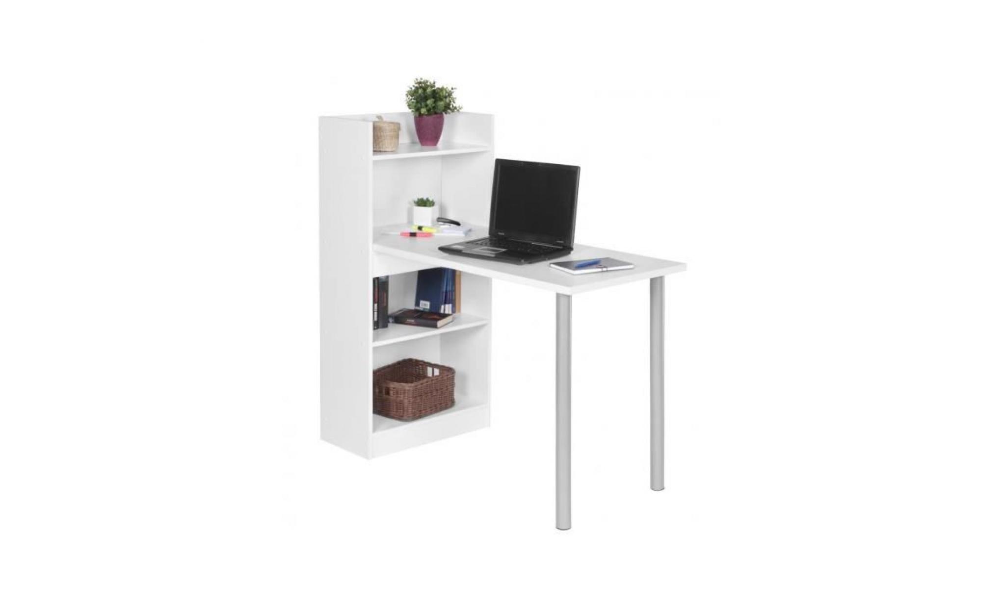 bureau design 121 cm avec étagères en aggloméré coloris blanc mat