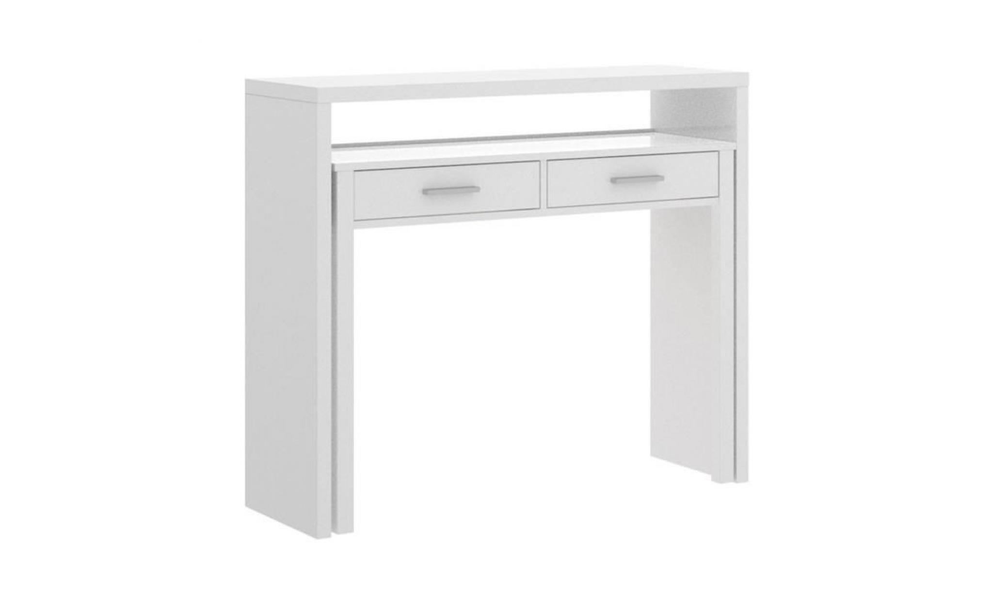 bureau extensible avec 2 tiroirs coloris blanc   dim : 88 x 99 x 37 cm