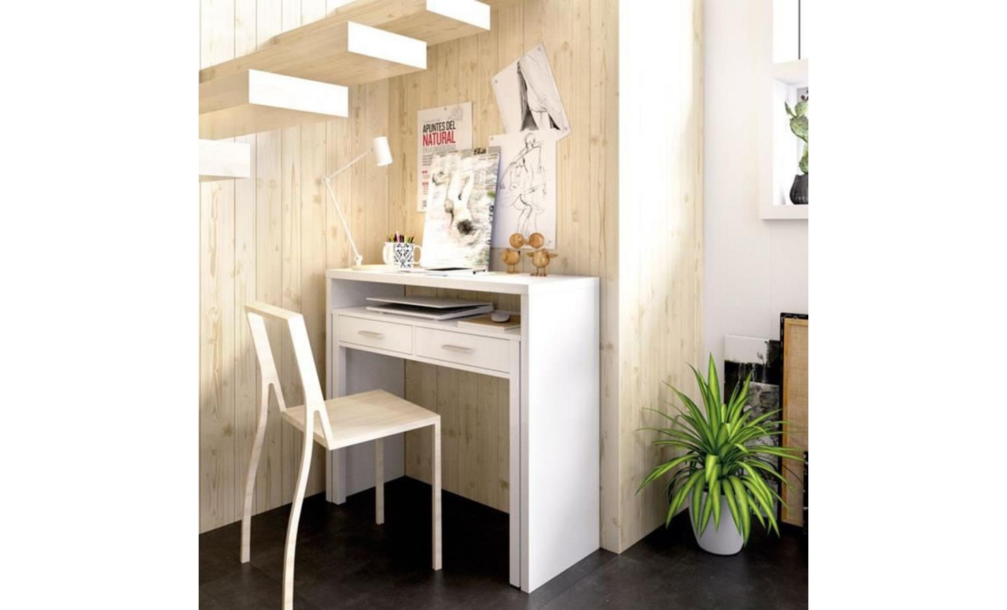 bureau extensible avec 2 tiroirs coloris blanc   dim : 88 x 99 x 37 cm pas cher