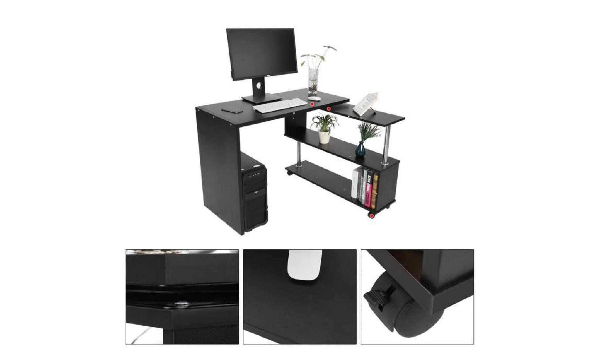 bureau informatique   table informatique bureau d'angle pour ordinateur avec roulettes poivant a 360 degrés noir tam pas cher