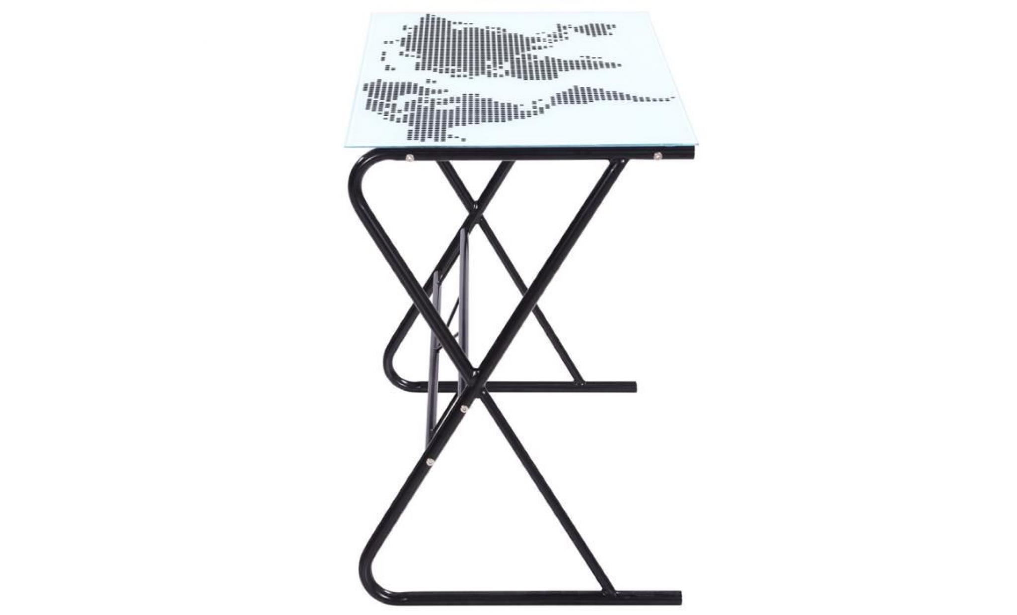 bureau table basse de motif de carte du monde avec tablette en verre trempé + cadre en fer 80 x 50 x 75 cm pas cher
