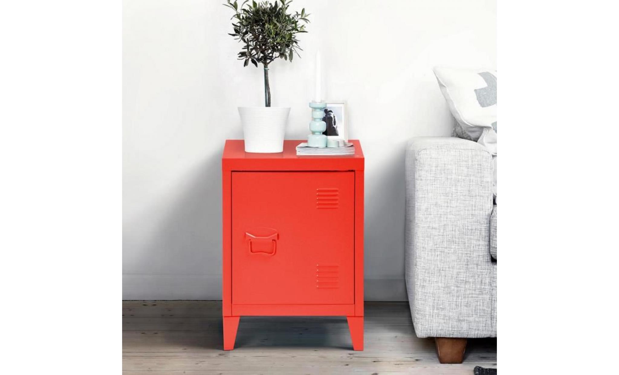 cabinet chevet meuble rangement armoire 1 porte 2 compartiments rouge