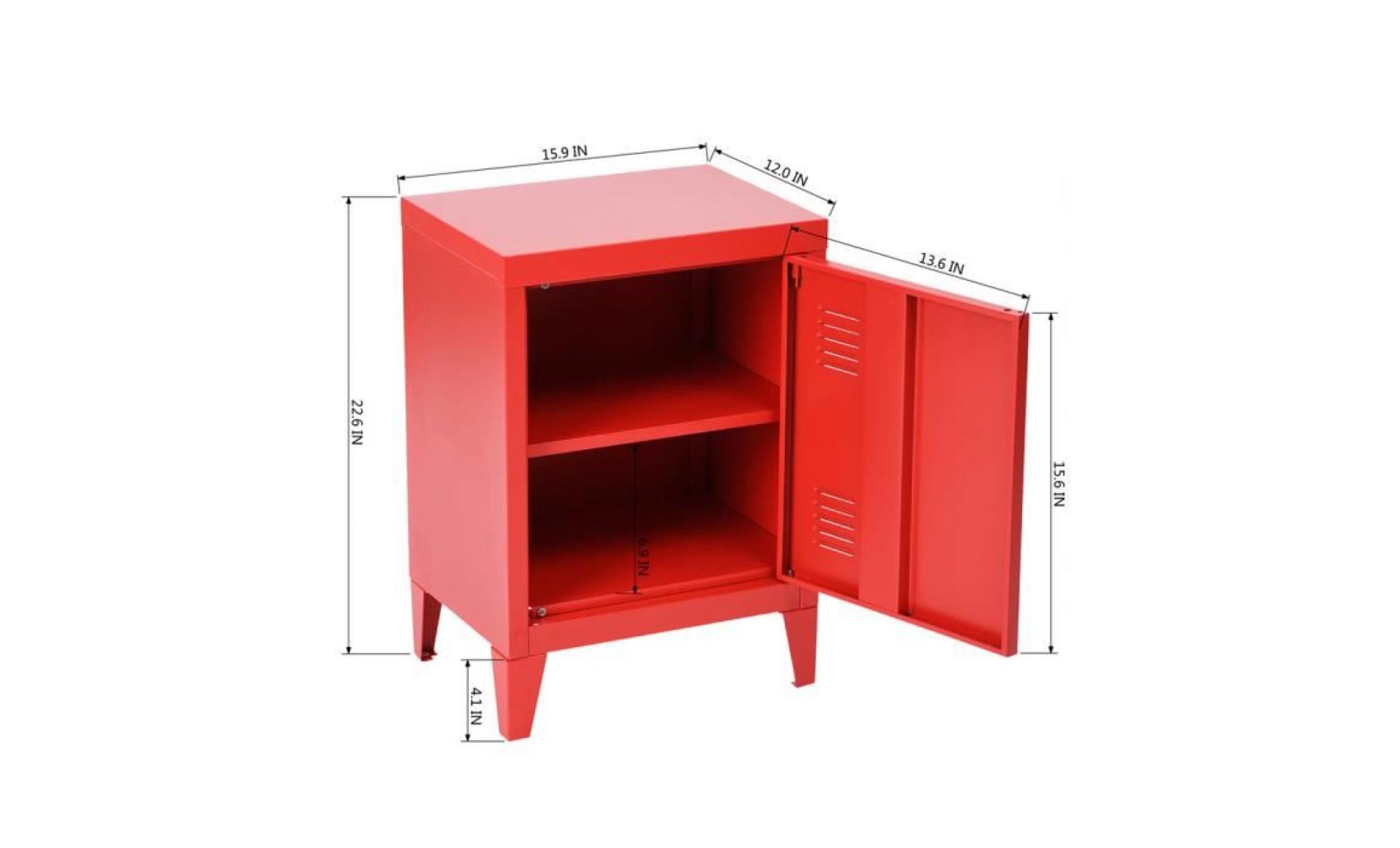 cabinet chevet meuble rangement armoire 1 porte 2 compartiments rouge pas cher